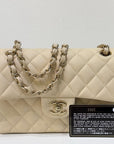 CHNL Small Classic Quilted Double Flap Ivory Light Beige 20C LGHW