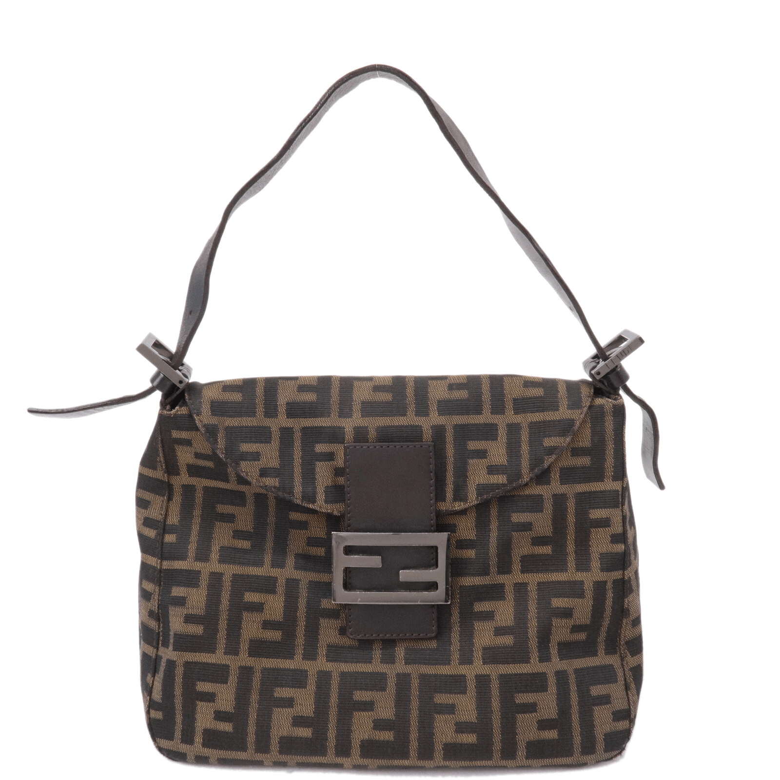FNDI Mamma Baguette Zucca Canvas Leather Shoulder Bag 8BR004