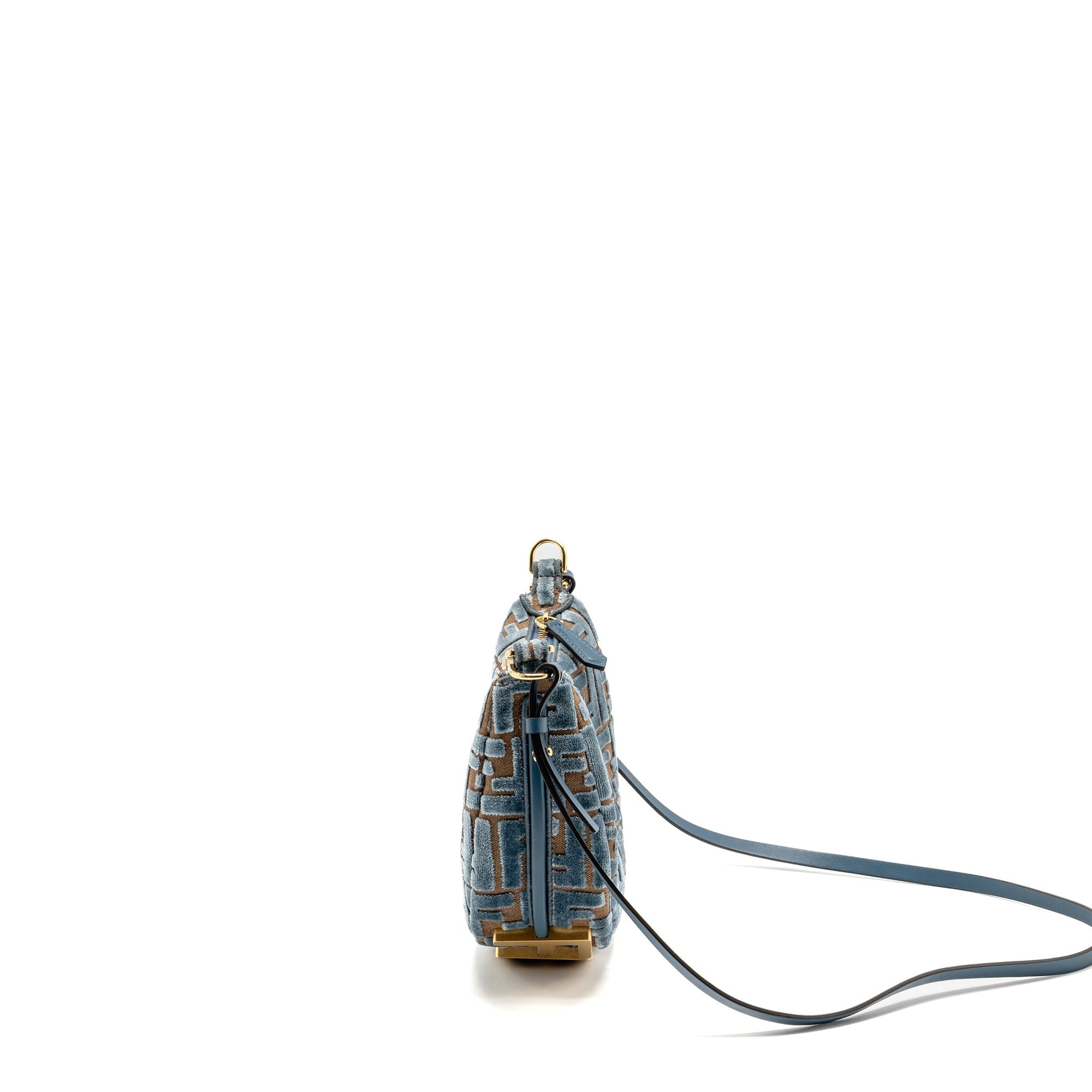 FNDI FNDIgraphy Mini bag FF Jacquard Velvet Light Blue/Brown GHW