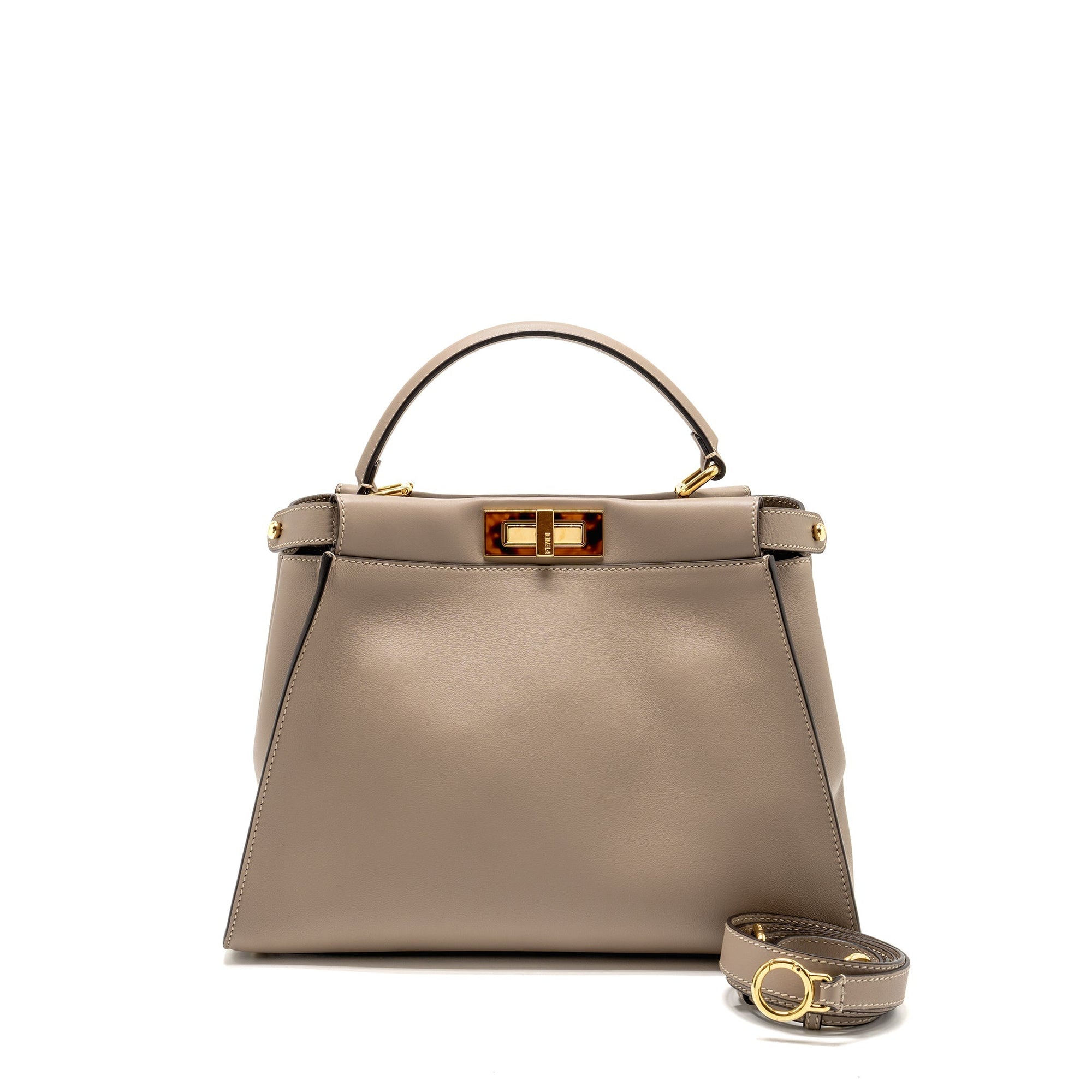 FNDI Medium Peekaboo Bag Calfskin Beige GHW