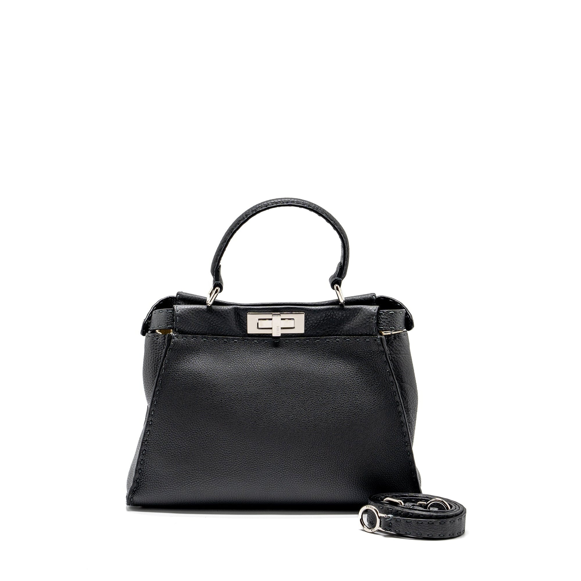 FNDI Medium Peekaboo Bag Selleria Leather Black SHW