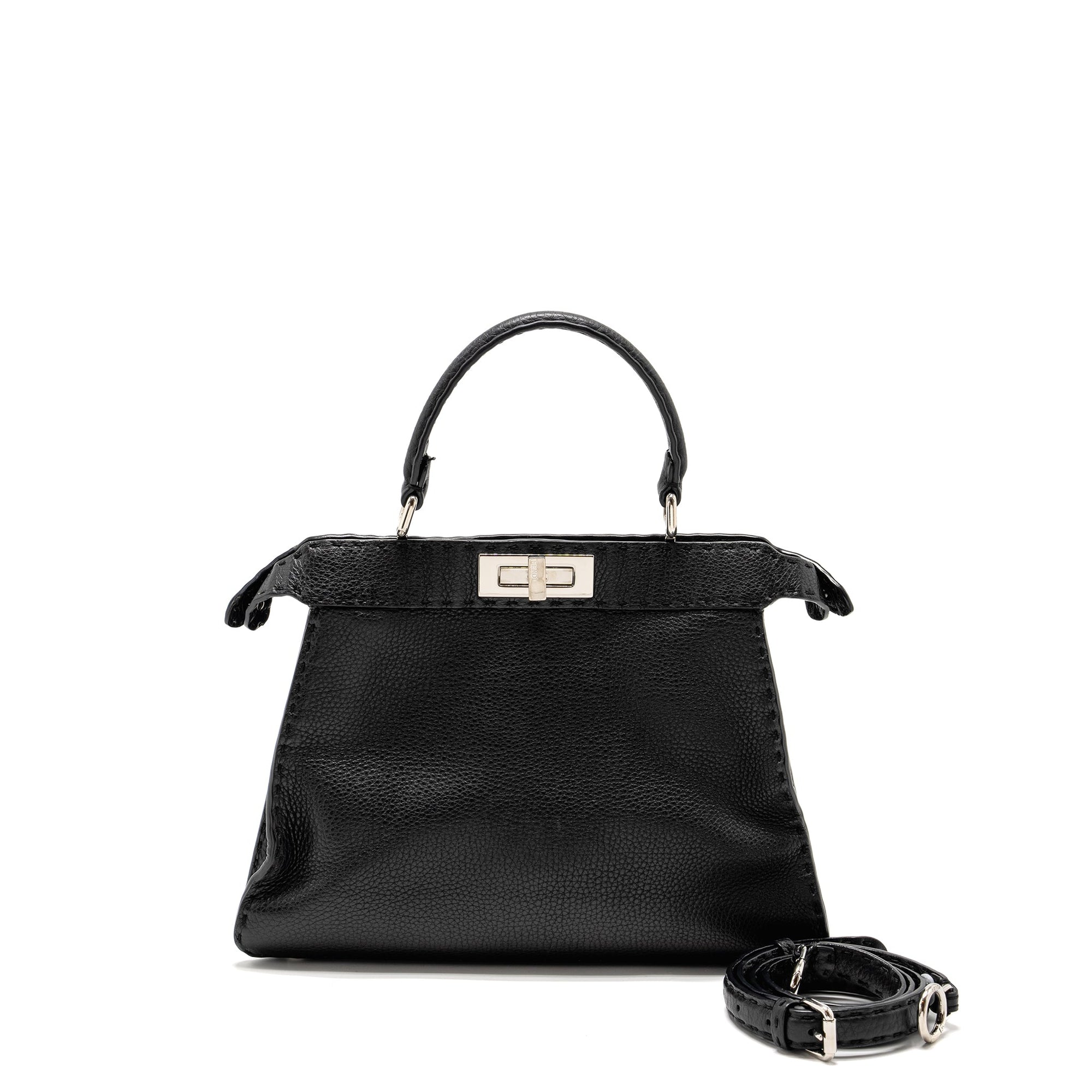 FNDI Medium Peekaboo Bag Calfskin Black SHW