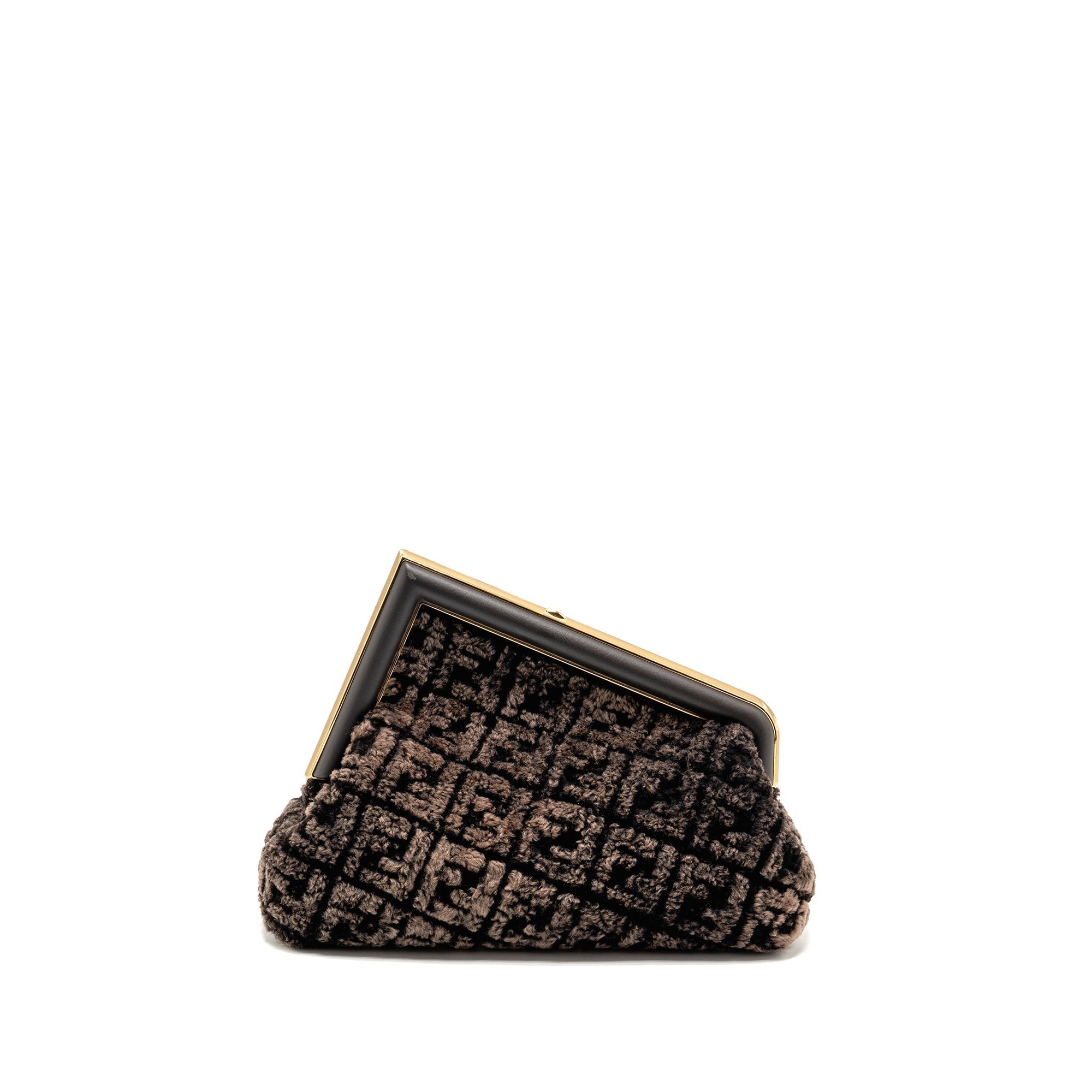 FNDI Medium FNDI First Clutch Bag Shearling Brown GHW