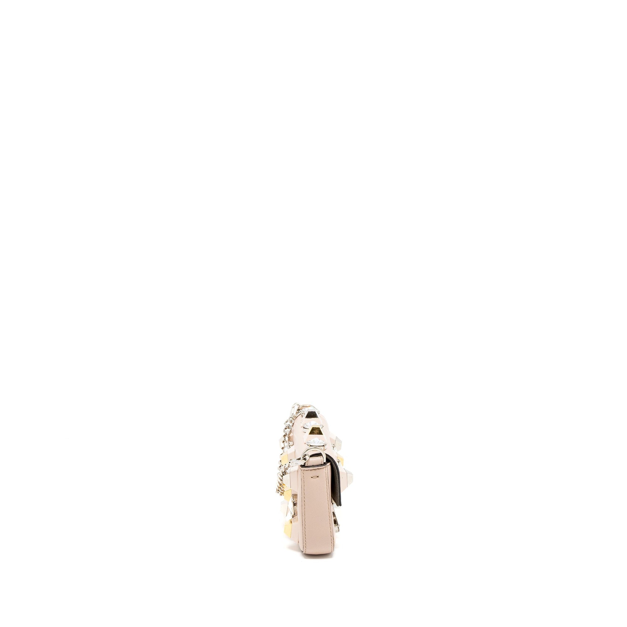 FNDI Mini Flap Clutch with Chain Lambskin Light Pink SHW