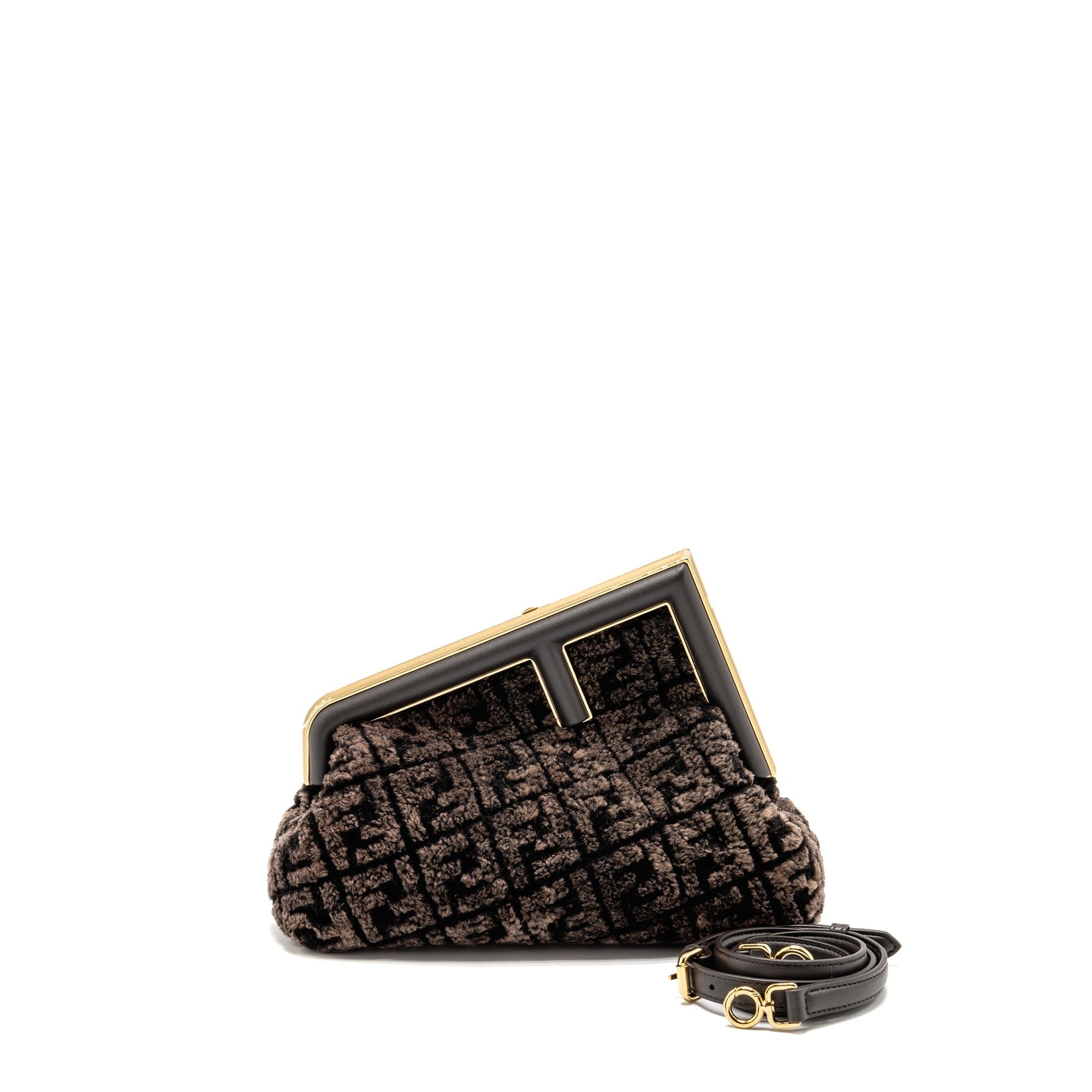 FNDI Medium FNDI First Clutch Bag Shearling Brown GHW