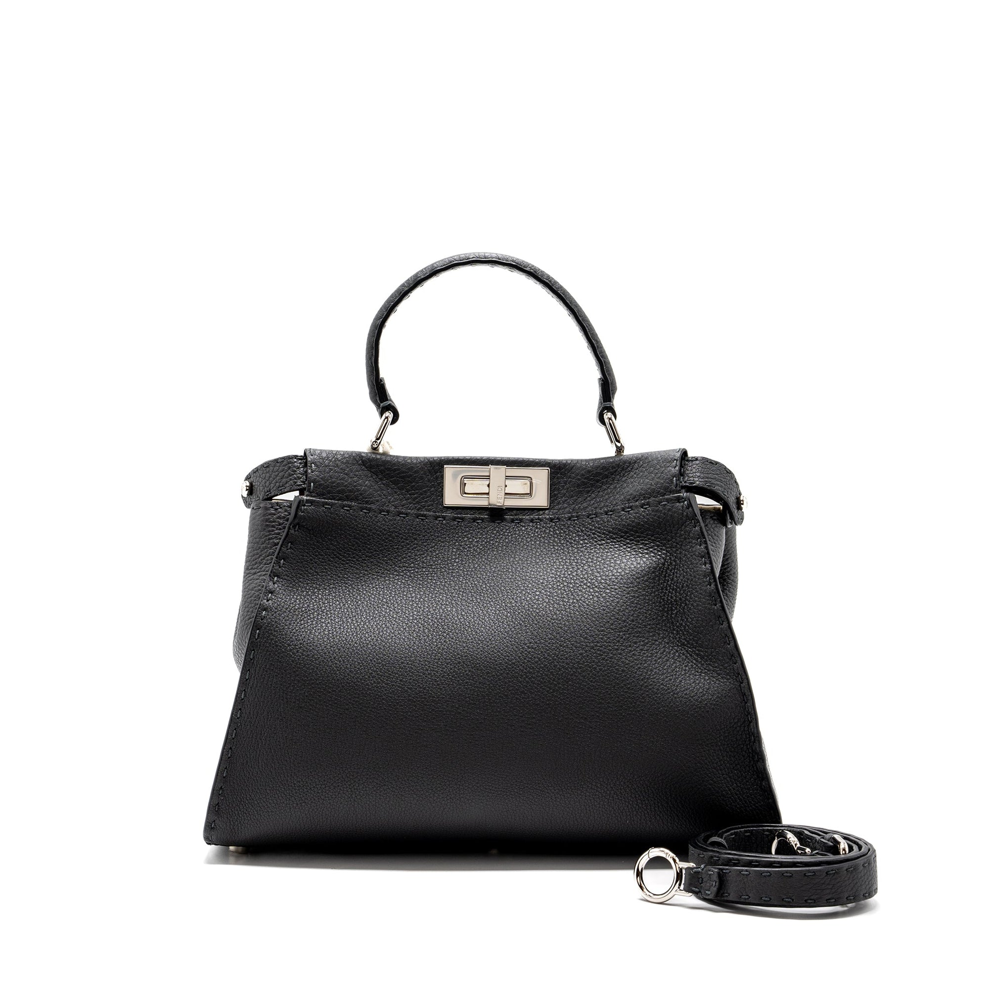 FNDI Medium Peekaboo Bag Selleria Leather Black SHW