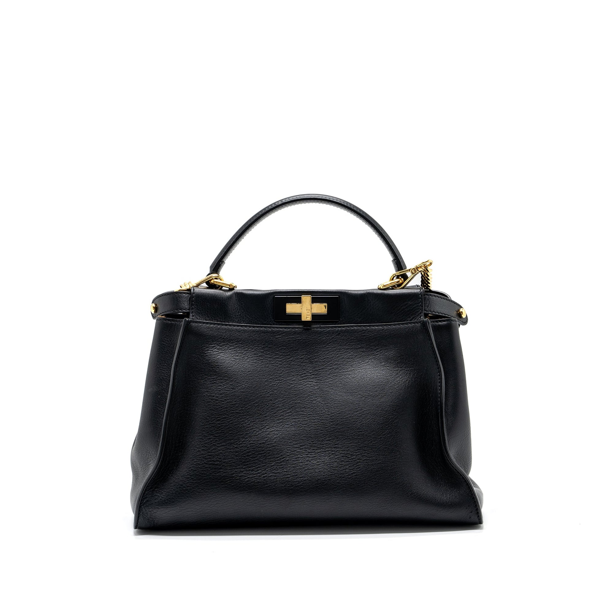 FNDI Medium Peekaboo Bag leather Black GHW