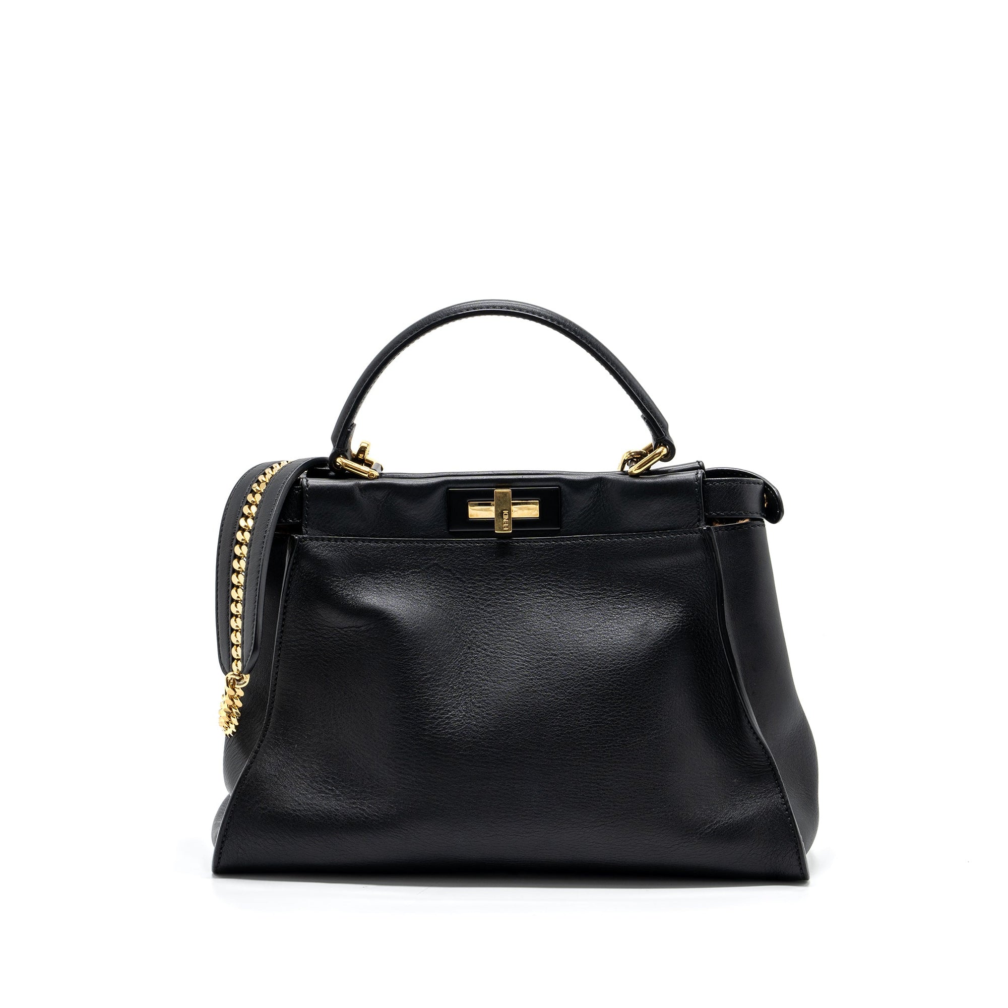 FNDI Medium Peekaboo Bag leather Black GHW