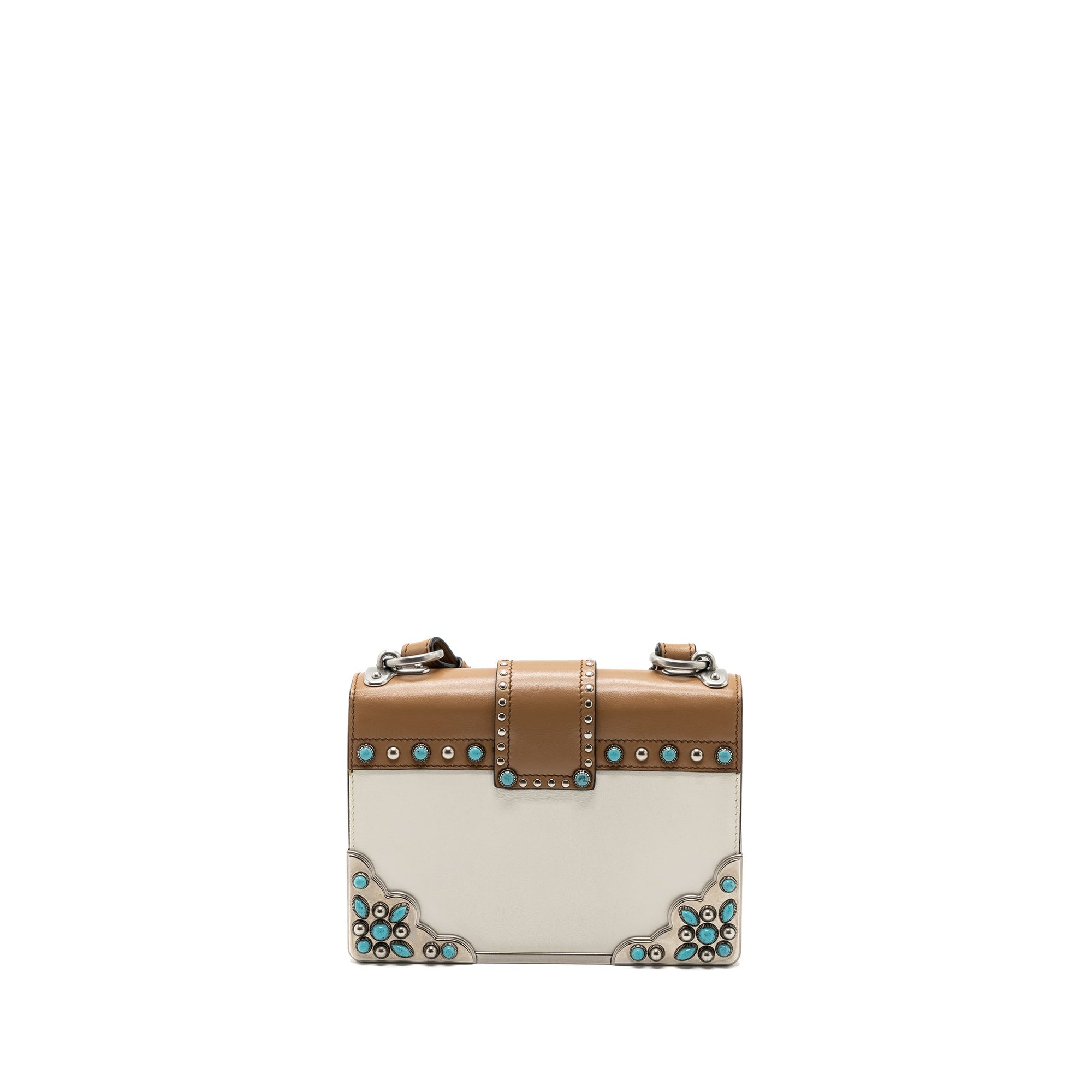 PRD Cahier Embellished Two-tone Leather Shoulder Bag White / Caramel SHW
