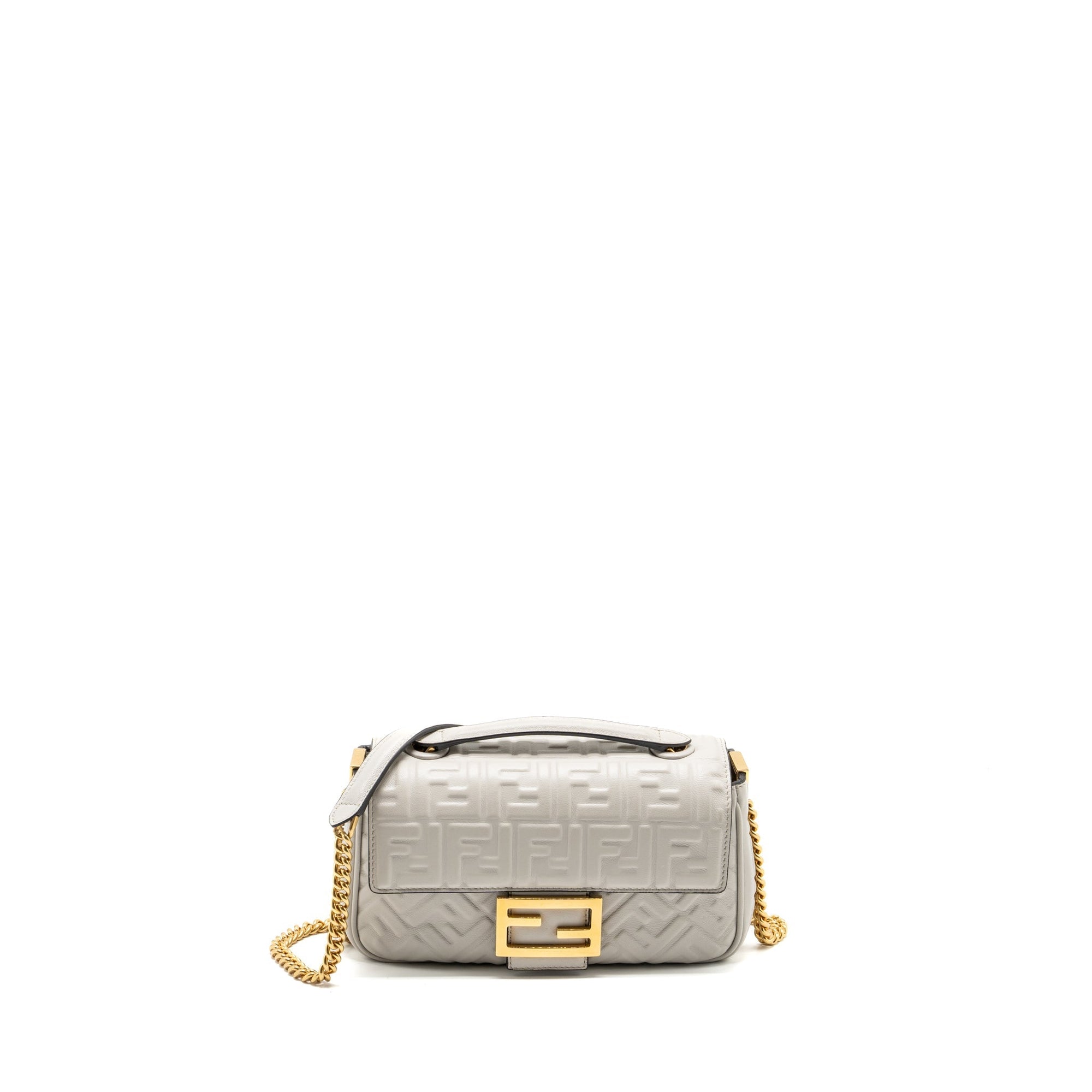 FNDI Medium Baguette Bag FF Embossed Nappa Grey GHW