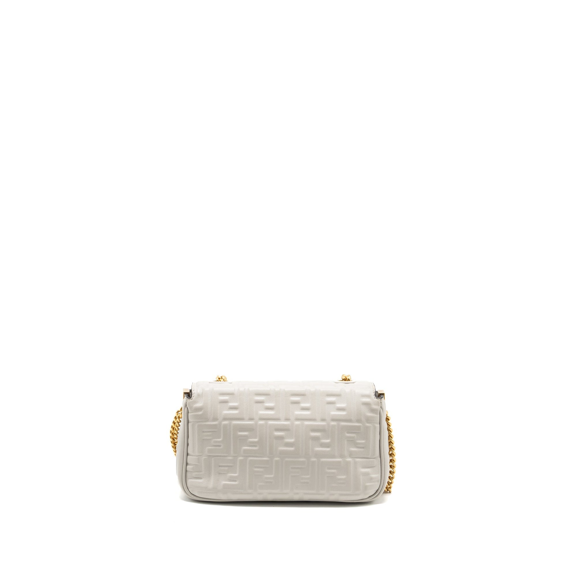 FNDI Medium Baguette Bag FF Embossed Nappa Grey GHW
