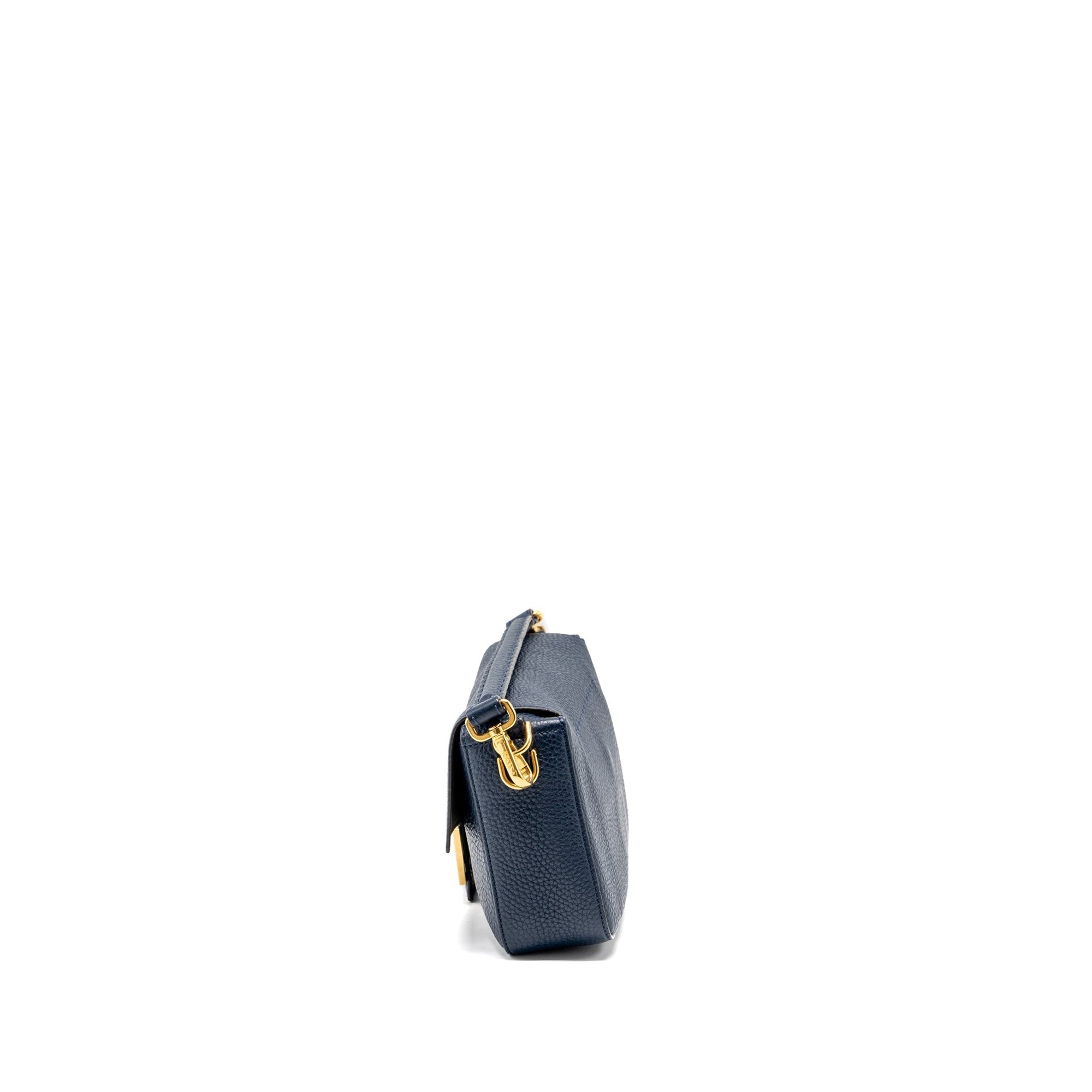 FNDI Baguette bag grained calfskin dark blue GHW