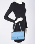 CHNL Womens Quilted Caviar Chevron Classic Double Flap Medium