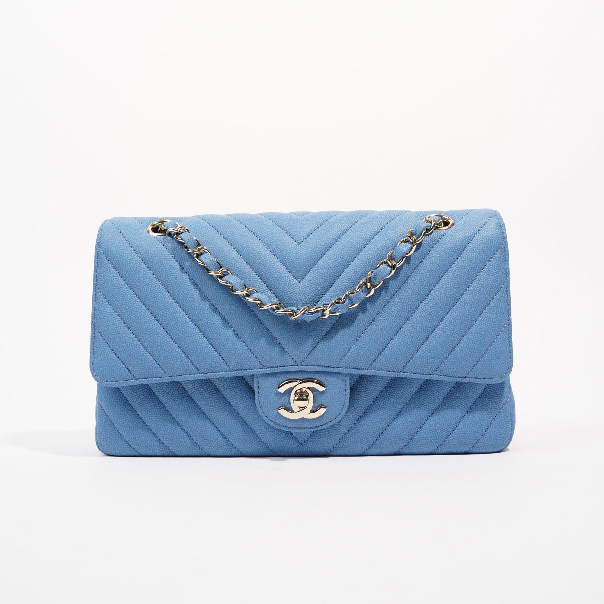 CHNL Womens Quilted Caviar Chevron Classic Double Flap Medium