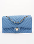 CHNL Womens Quilted Caviar Chevron Classic Double Flap Medium