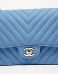 CHNL Womens Quilted Caviar Chevron Classic Double Flap Medium