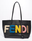 FNDI Logo Roll Tote Black Leather / Shearling Large