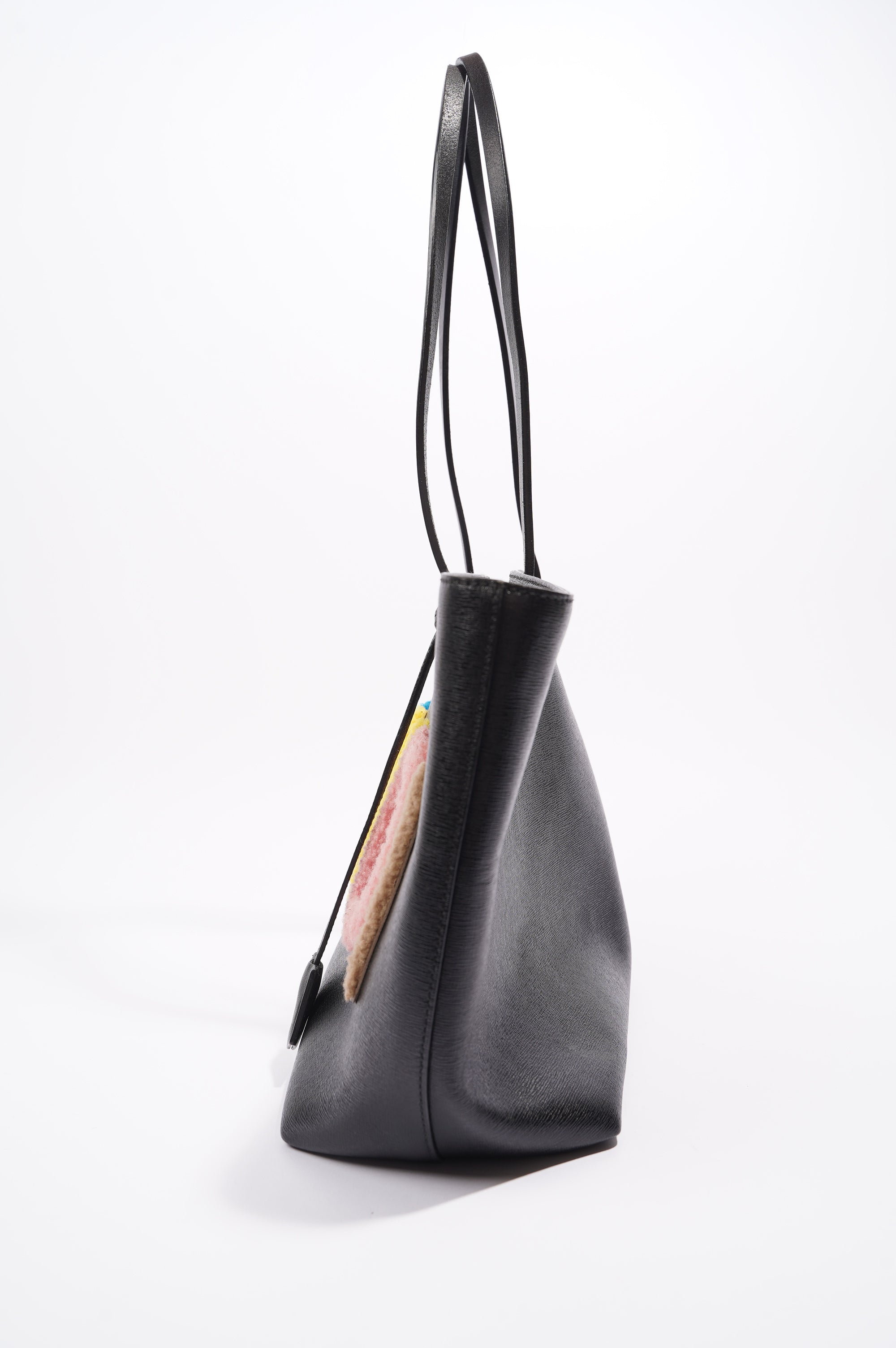 FNDI Logo Roll Tote Black Leather / Shearling Large