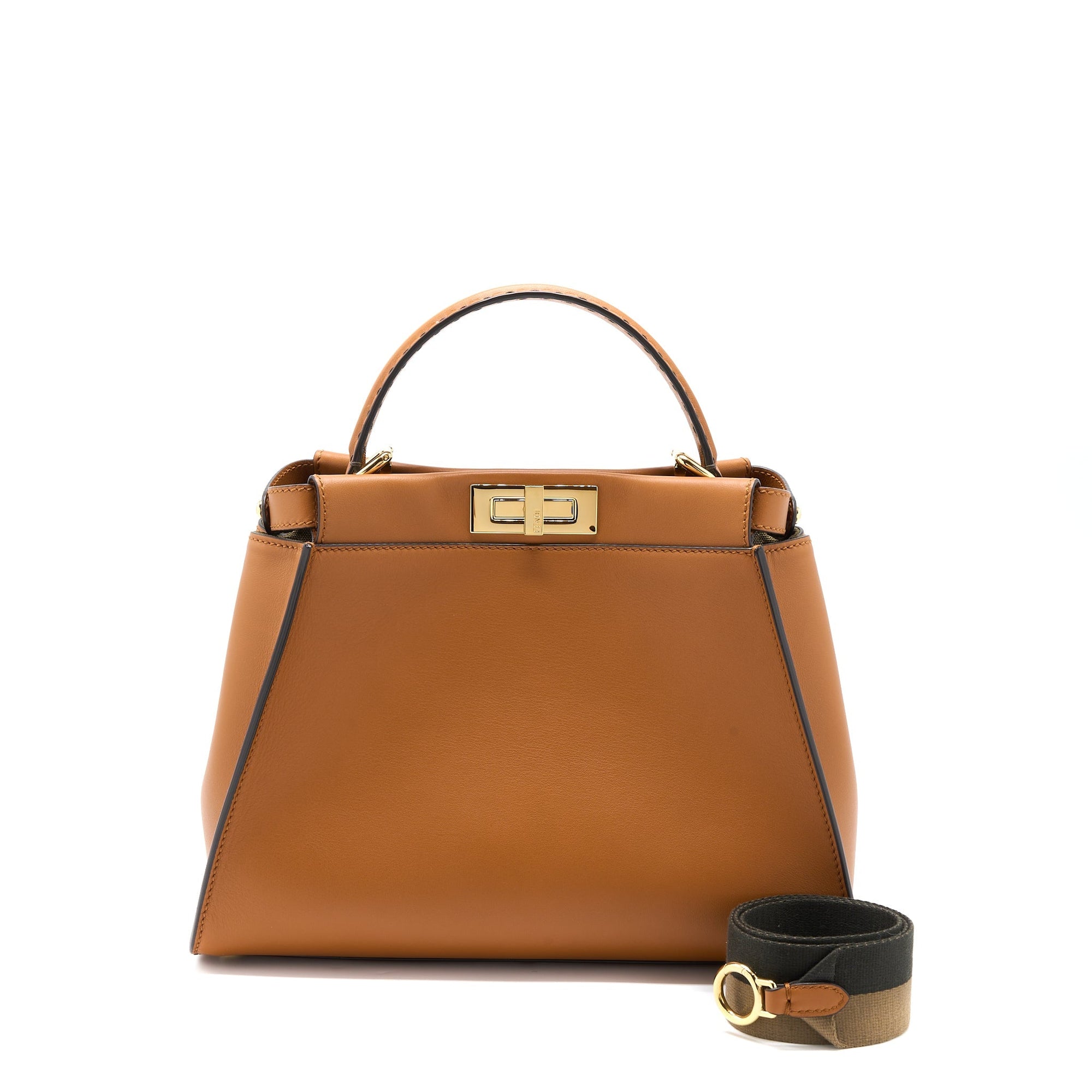 FNDI Medium Peekaboo Bag Calfskin Caramel GHW
