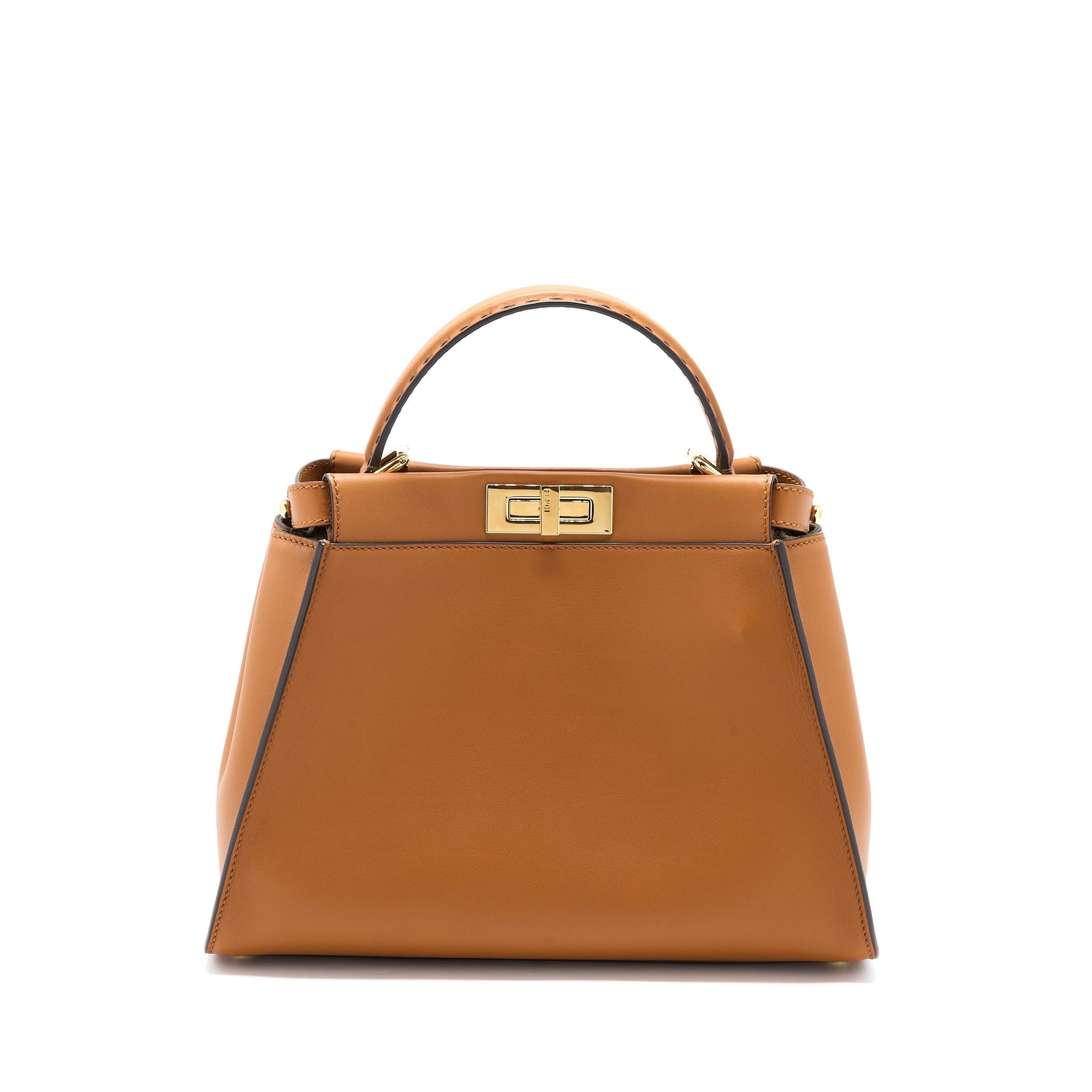 FNDI Medium Peekaboo Bag Calfskin Caramel GHW