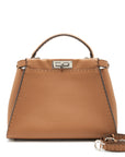 FNDI Medium Peekaboo Tote Bag Grained Calfskin Caramel SHW