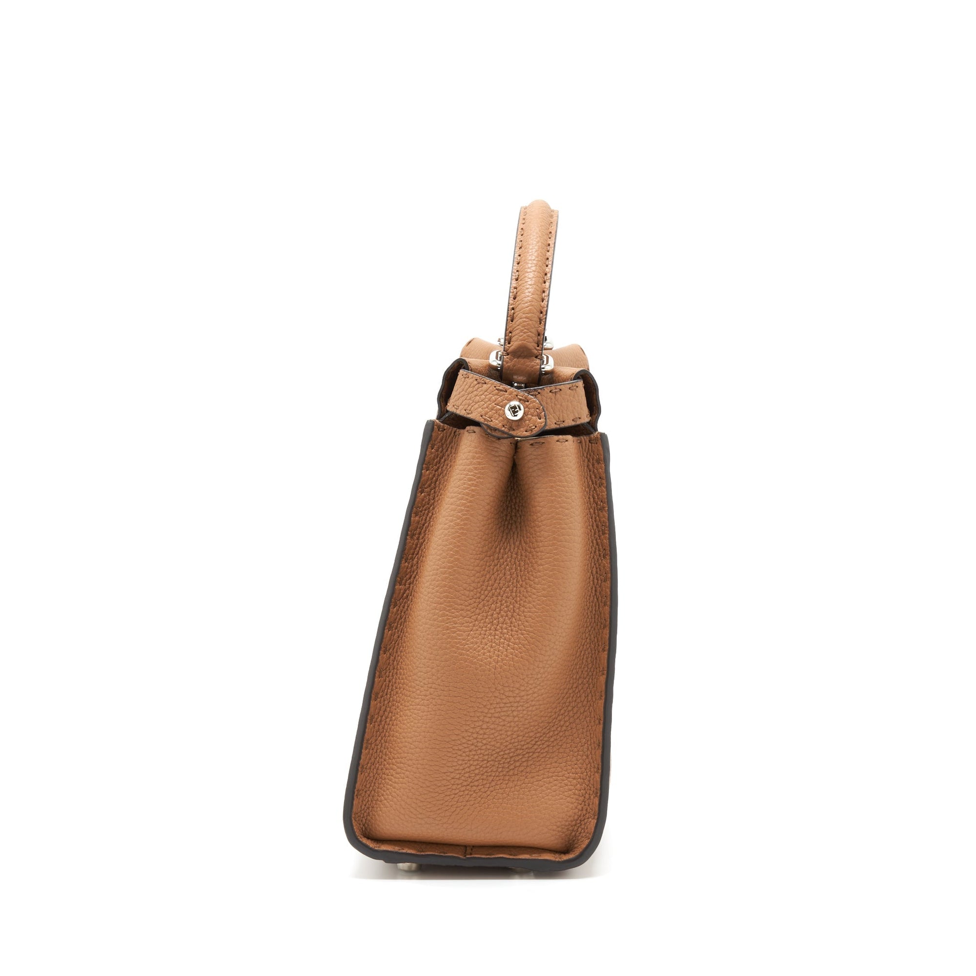 FNDI Medium Peekaboo Tote Bag Grained Calfskin Caramel SHW