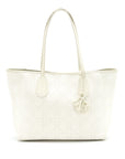 Christian DOR Canvas and Leather Tote Bag in Creamy White