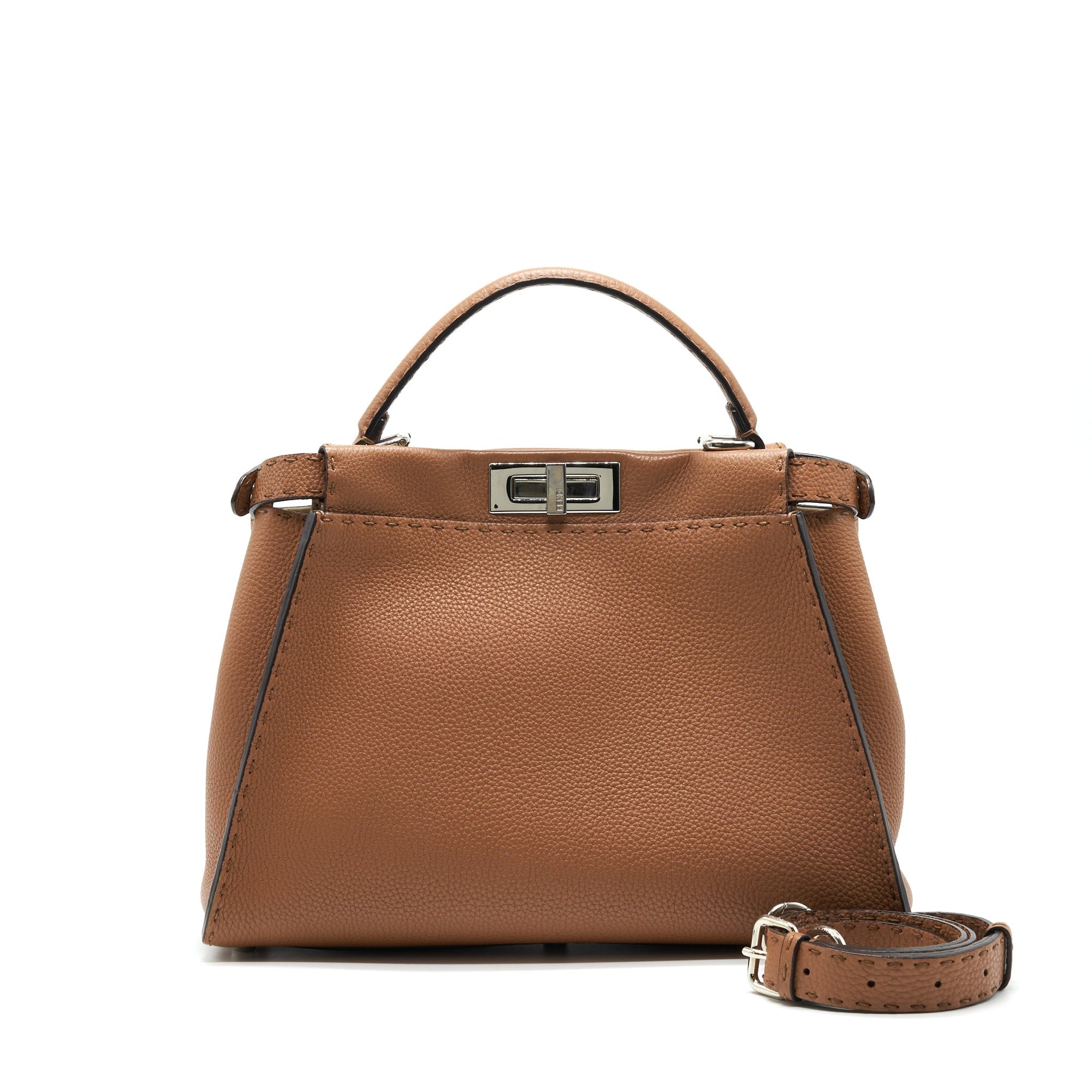 FNDI Medium Peekaboo Bag in Romano Leather Caramel SHW
