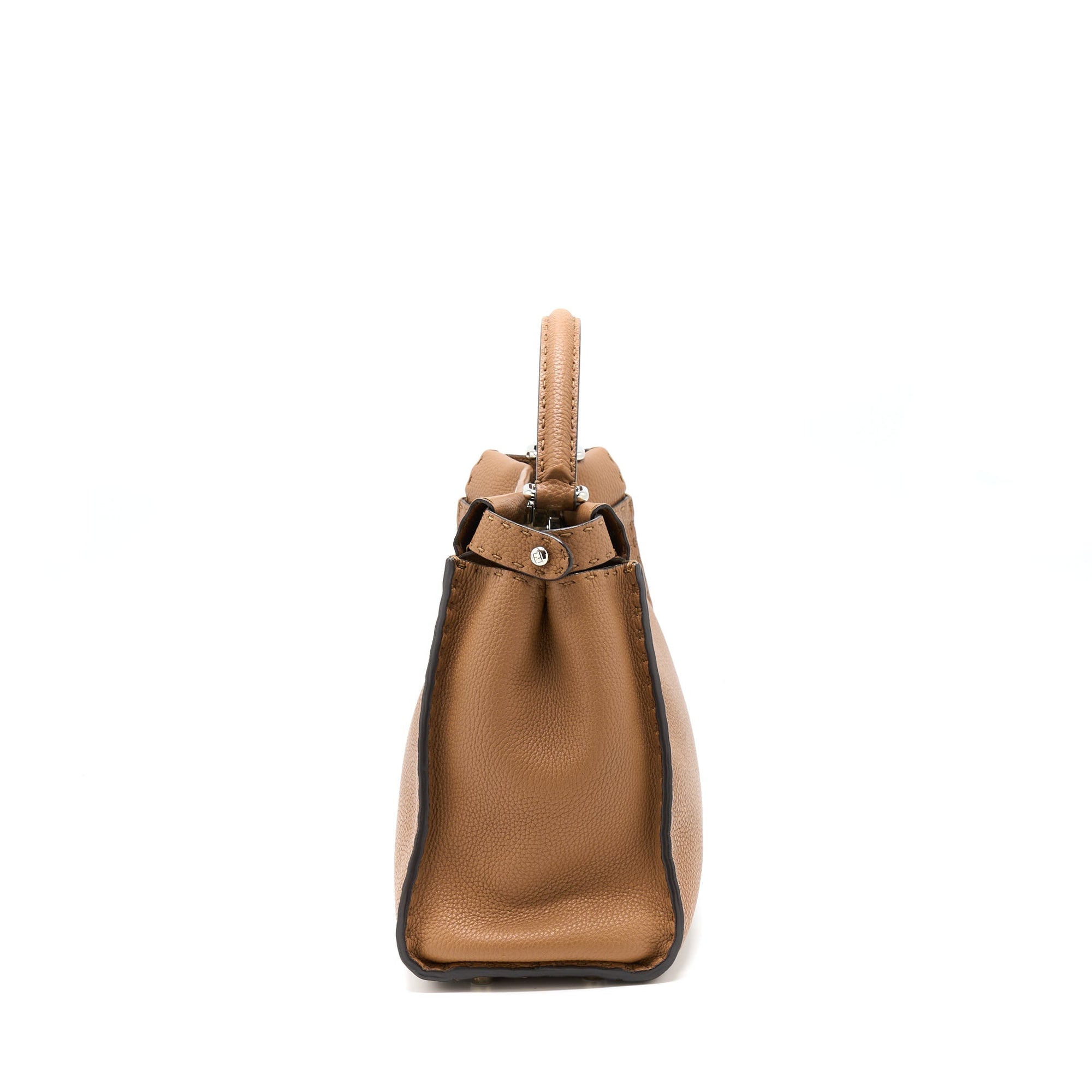 FNDI Medium Peekaboo Tote Bag Grained Calfskin Caramel SHW