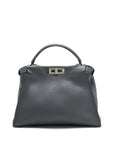 FNDI Grained Calfskin Medium Peekaboo Tote Bag Dark Grey SHW