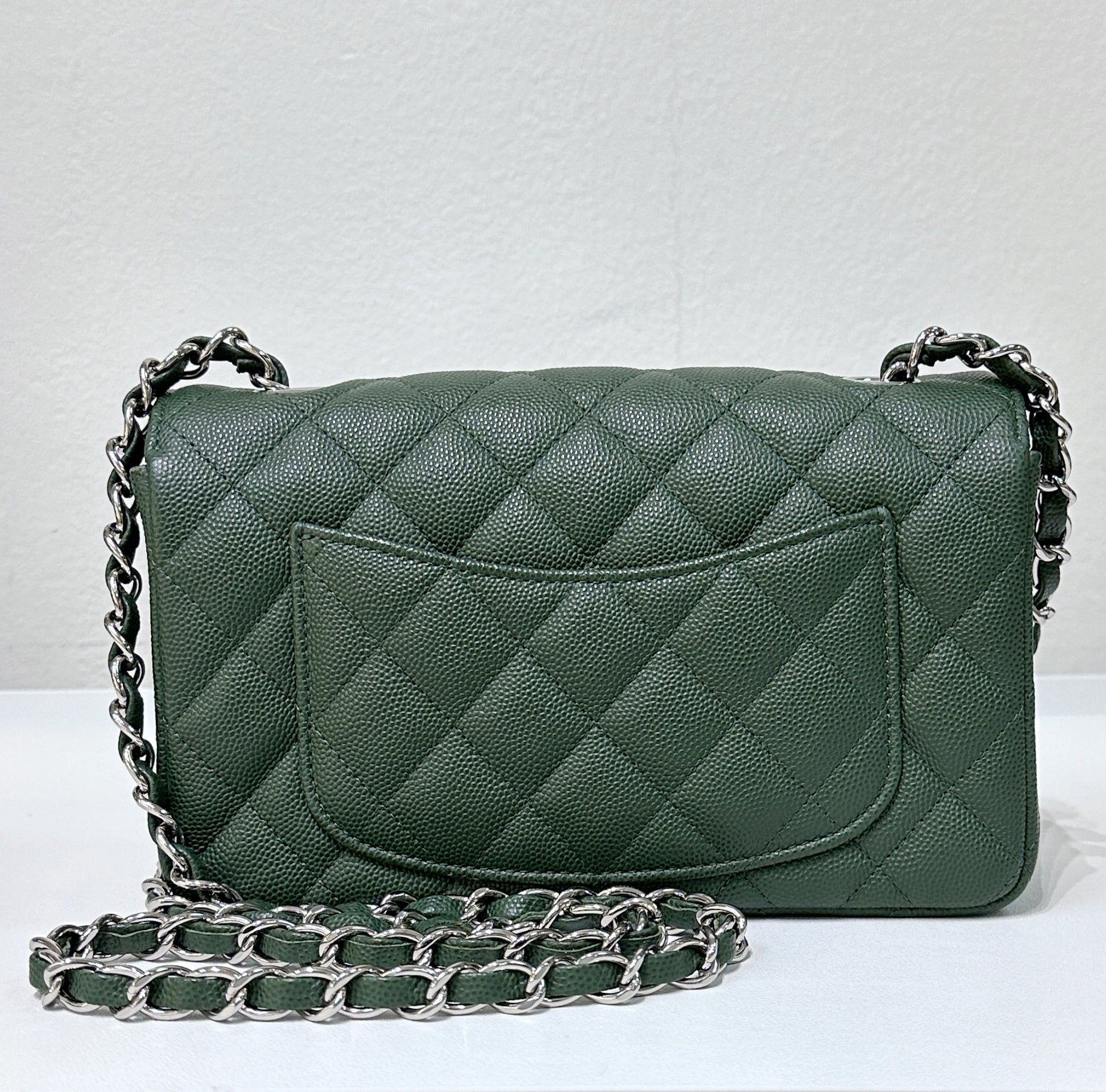 CHNL Caviar Quilted Mini Rectangular Flap Green