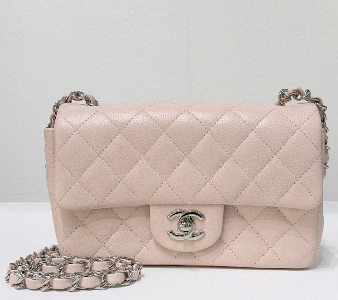 CHNL Mini Rectangular Classic Quilted Caviar Sakura Pink SHW 14C