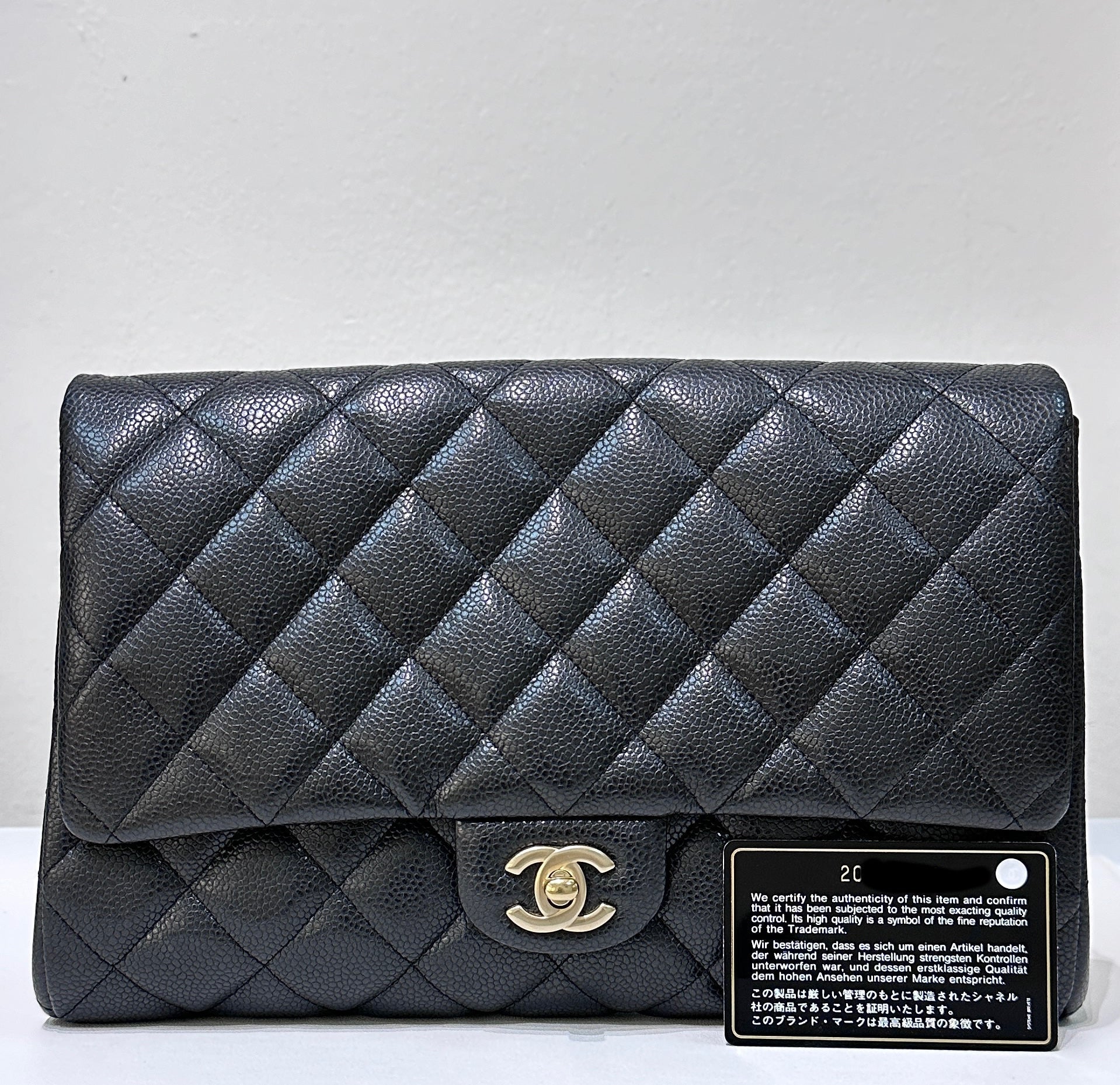 CHNL Caviar Quilted Clutch With Chain Flap Black GHW