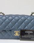 CHNL Pearly Caviar Quilted Mini Rectangular Flap Navy Blue 18S