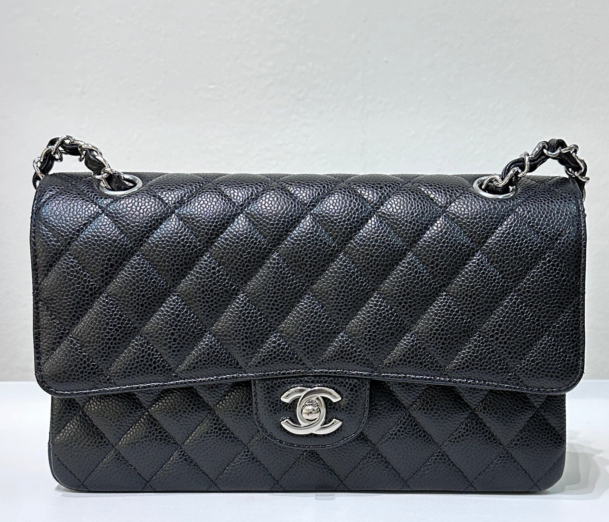 CHNL Medium Classic Flap Bag Caviar Black SHW