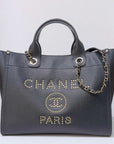 CHNL Small Deauville Caviar Tote Studded Black