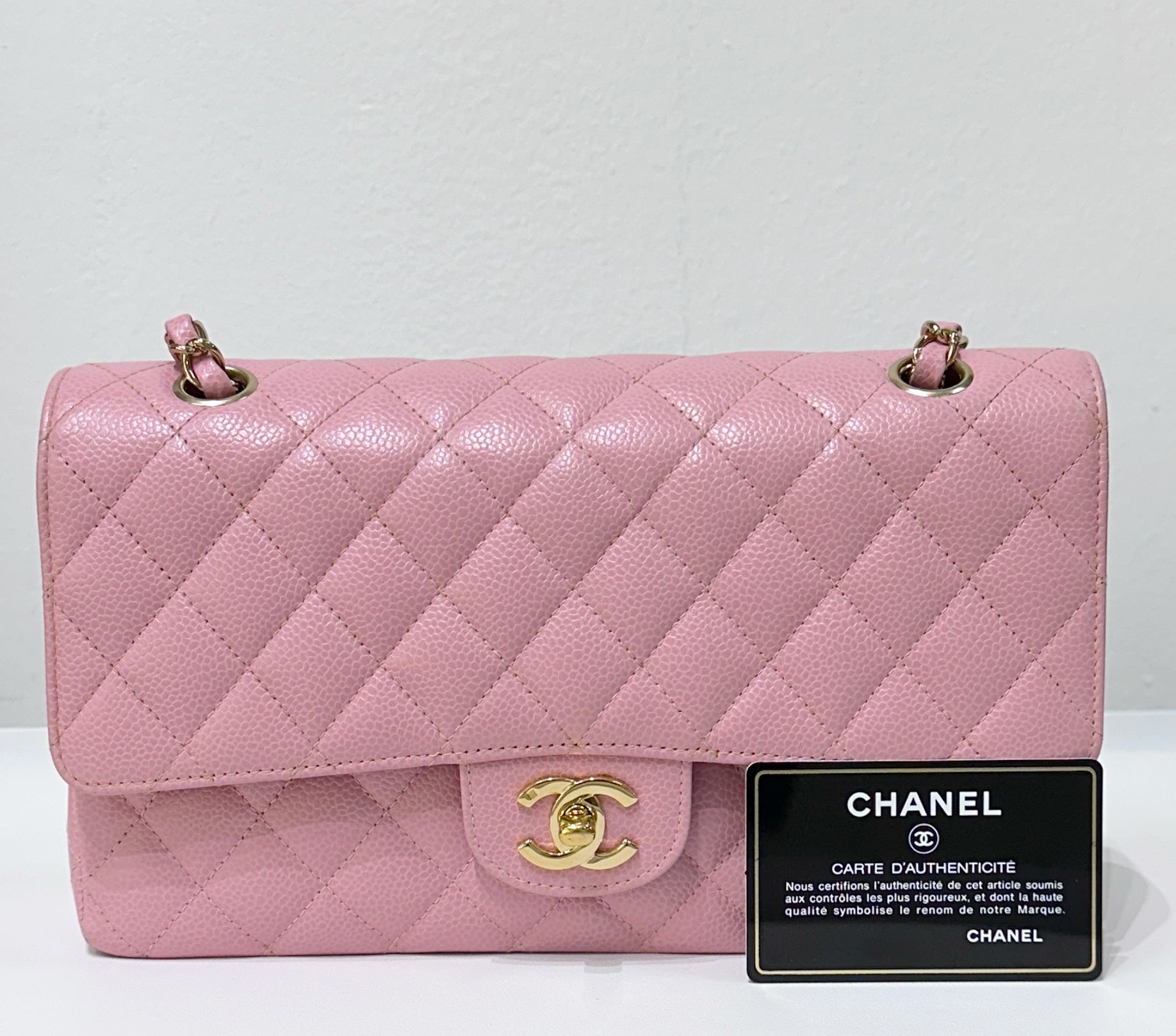 CHNL Medium Vintage Sakura Pink Caviar Classic Double Flap Bag 24K GHW