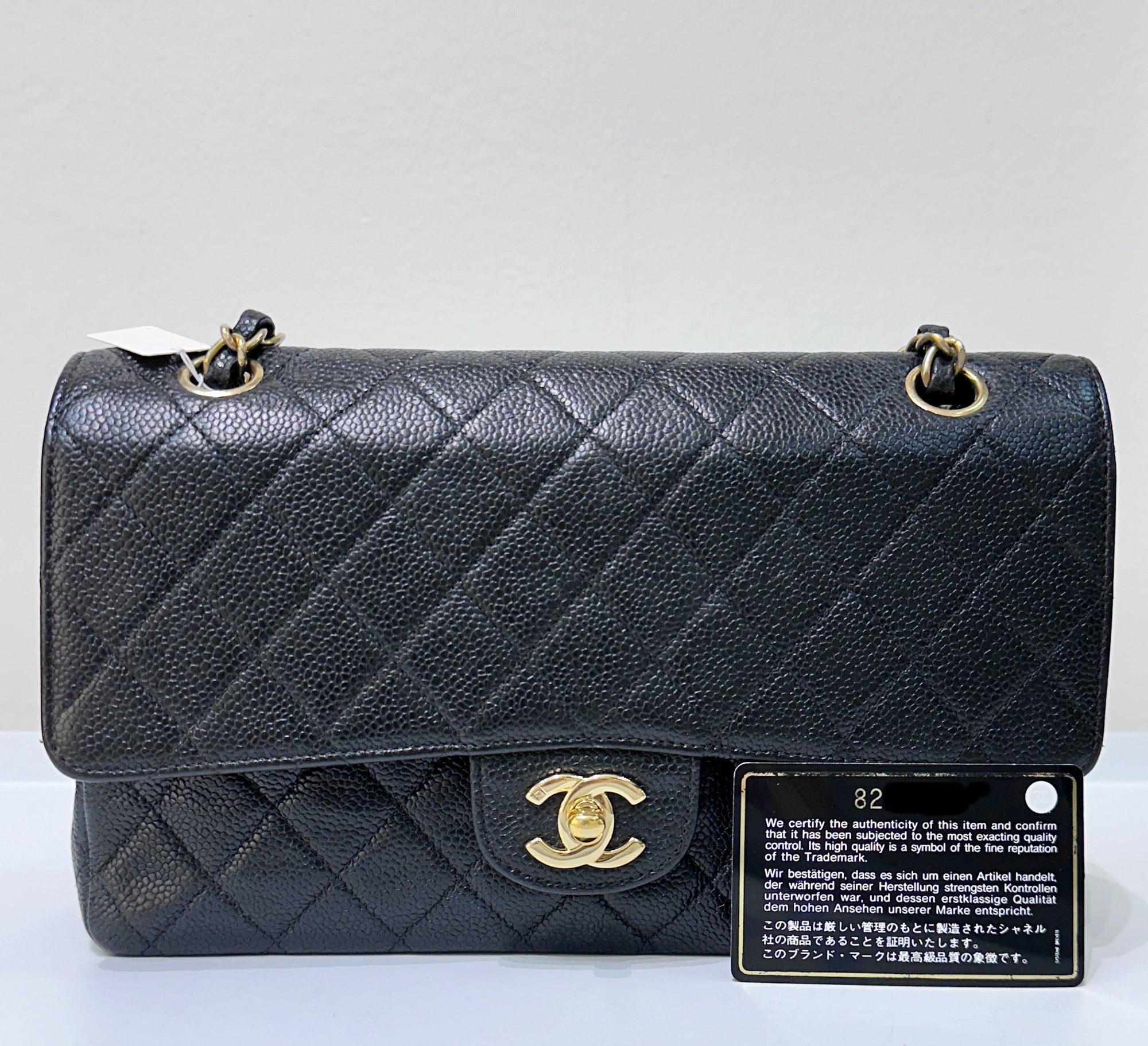 CHNL Classic Double Flap Medium Shoulder Bag Black Caviar 24k