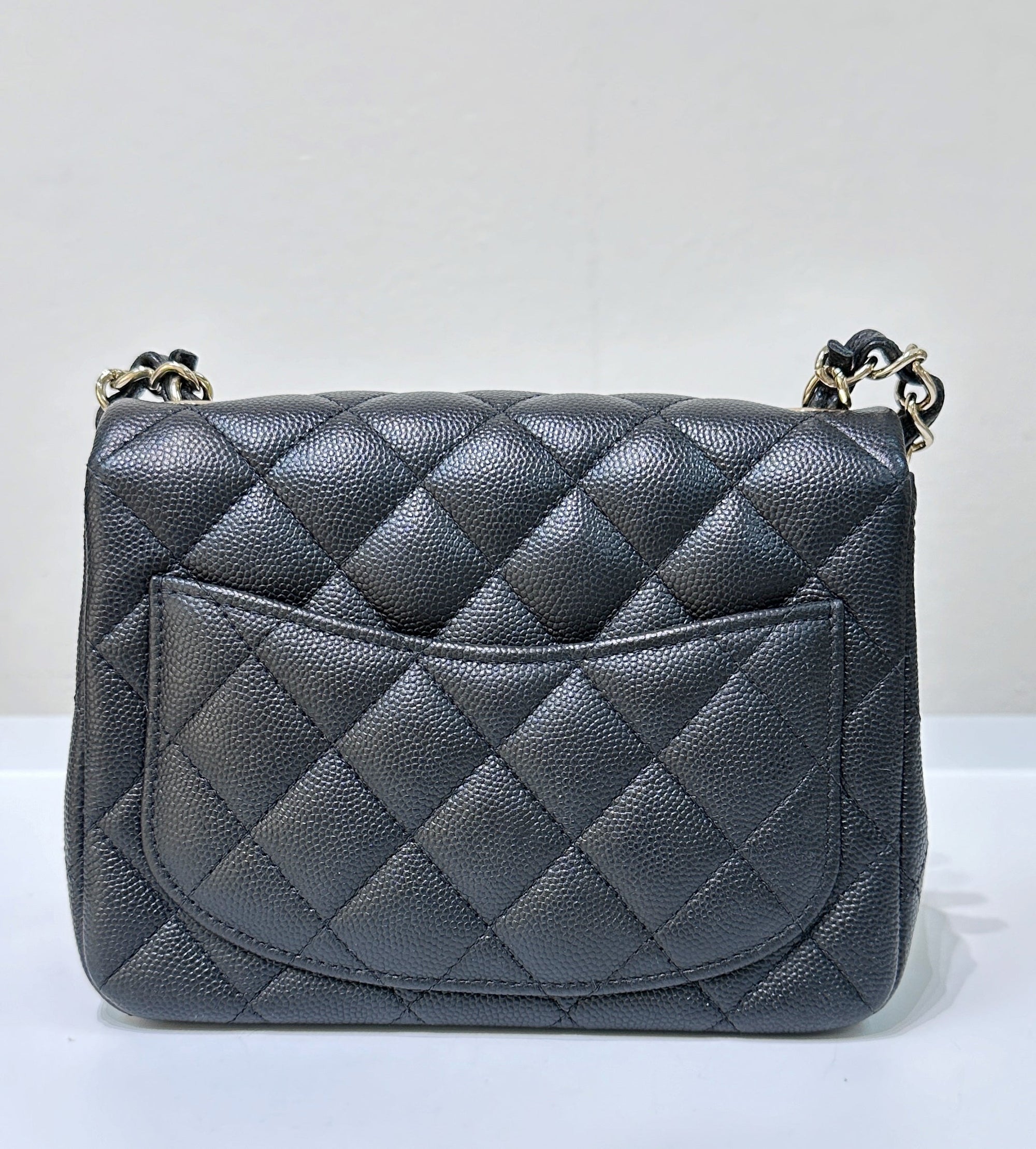 CHNL Black Mini Square Caviar Flap Bag Gold Hardware