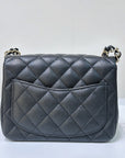 CHNL Black Mini Square Caviar Flap Bag Gold Hardware