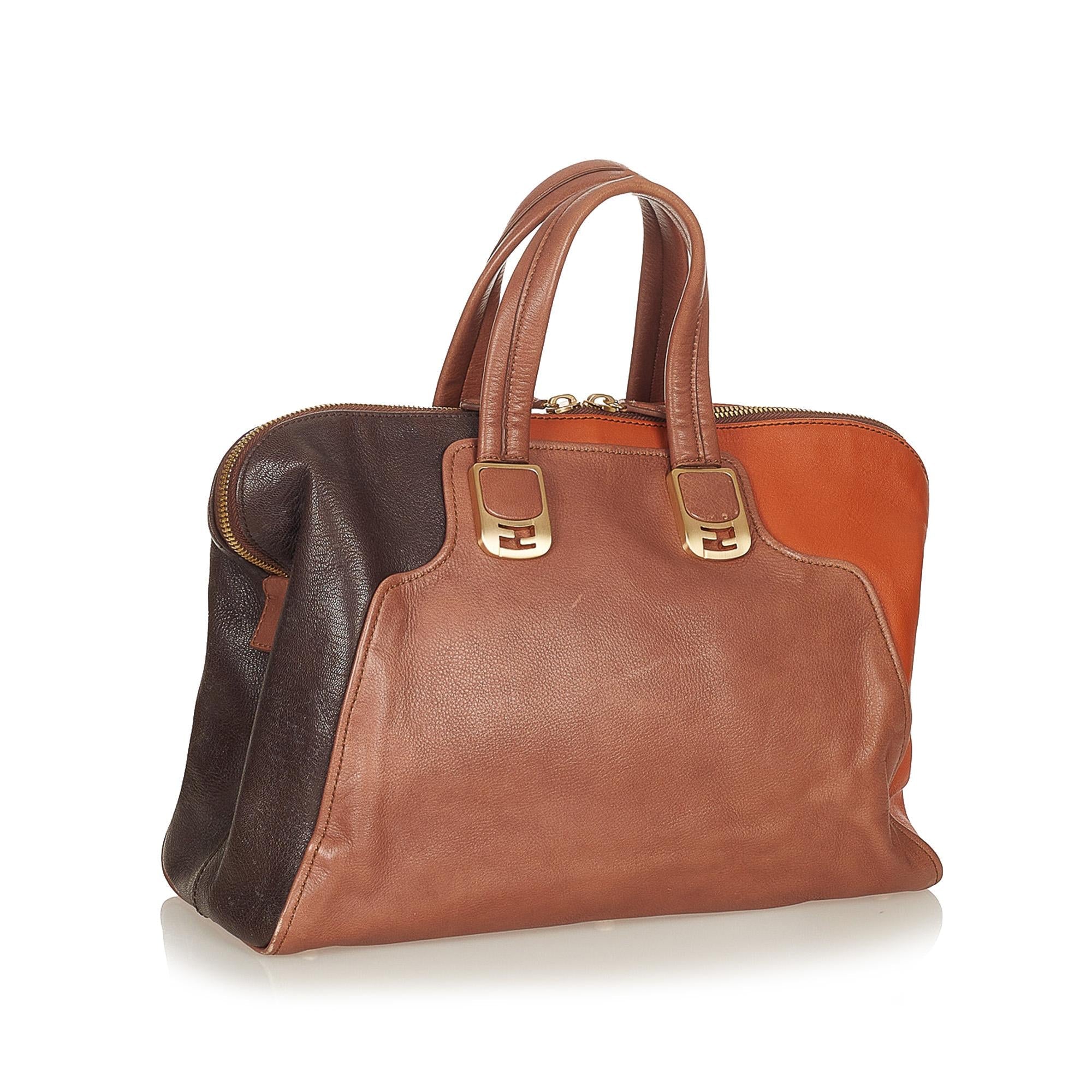 FNDI Colorblock Chameleon Leather Handbag (SHG-26956)