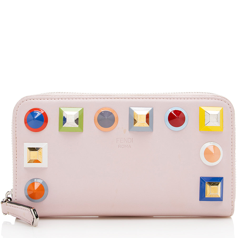 FNDI Leather Multicolor Studded Zip Around Wallet (SHF-17219)