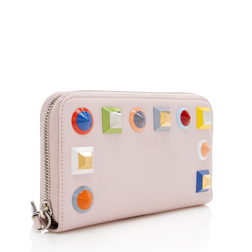 FNDI Leather Multicolor Studded Zip Around Wallet (SHF-17219)
