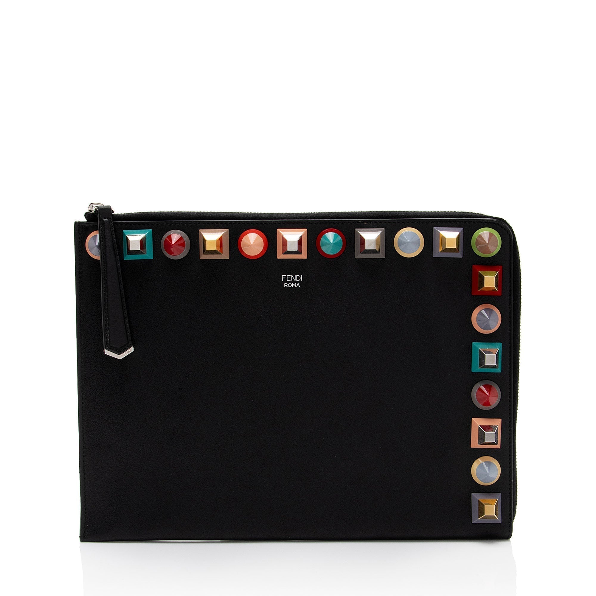 FNDI Leather Multicolor Studded Zip Pouch (SHF-p0OjB0)