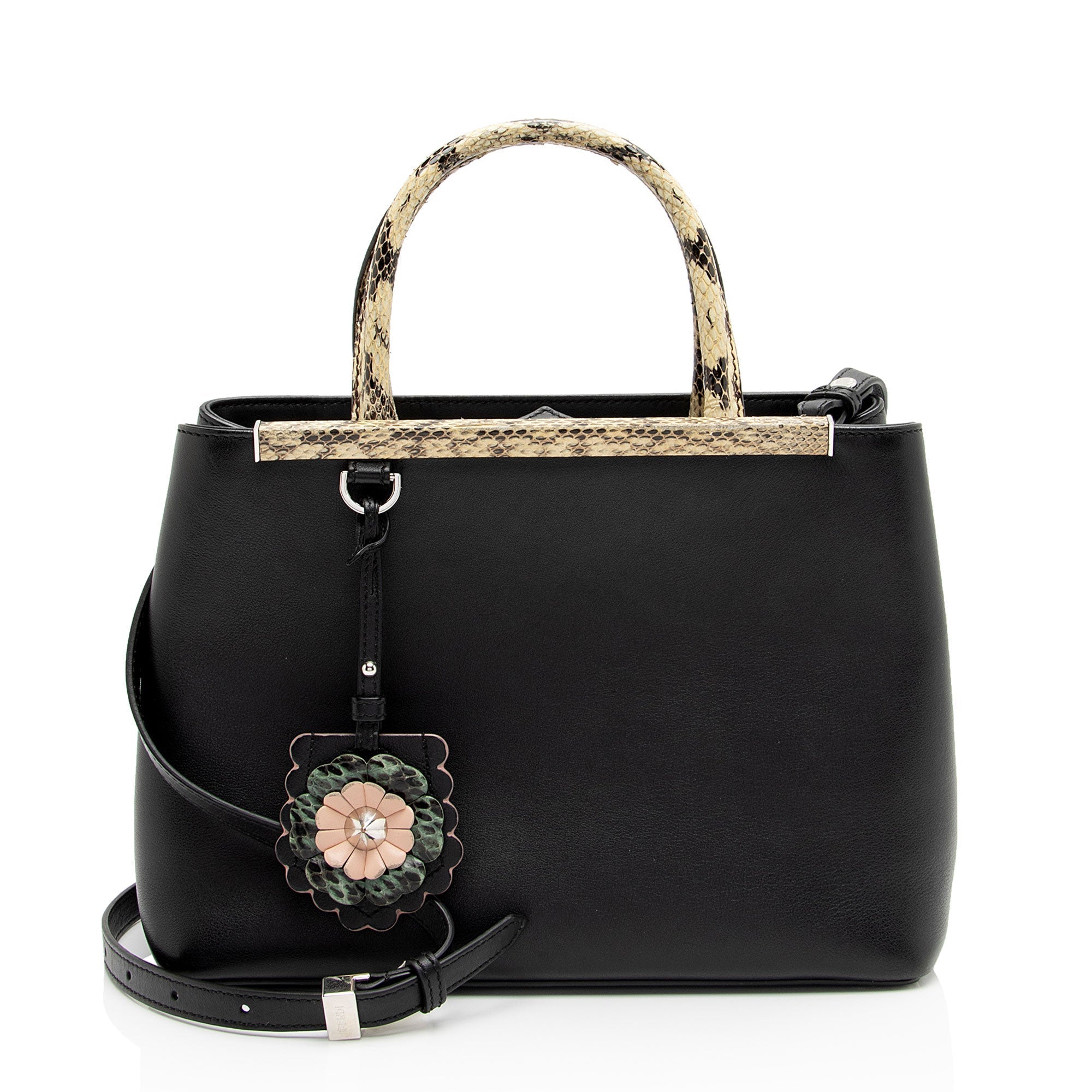 FNDI Leather Python Flowerland Petite 2Jours Tote (SHF-Gcyu5G)