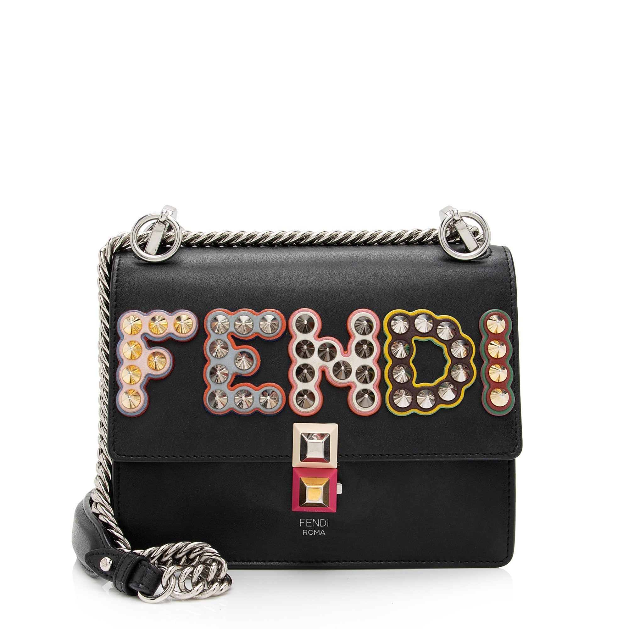 FNDI Leather Studded Kan I Small Shoulder Bag (SHF-HruO3c)