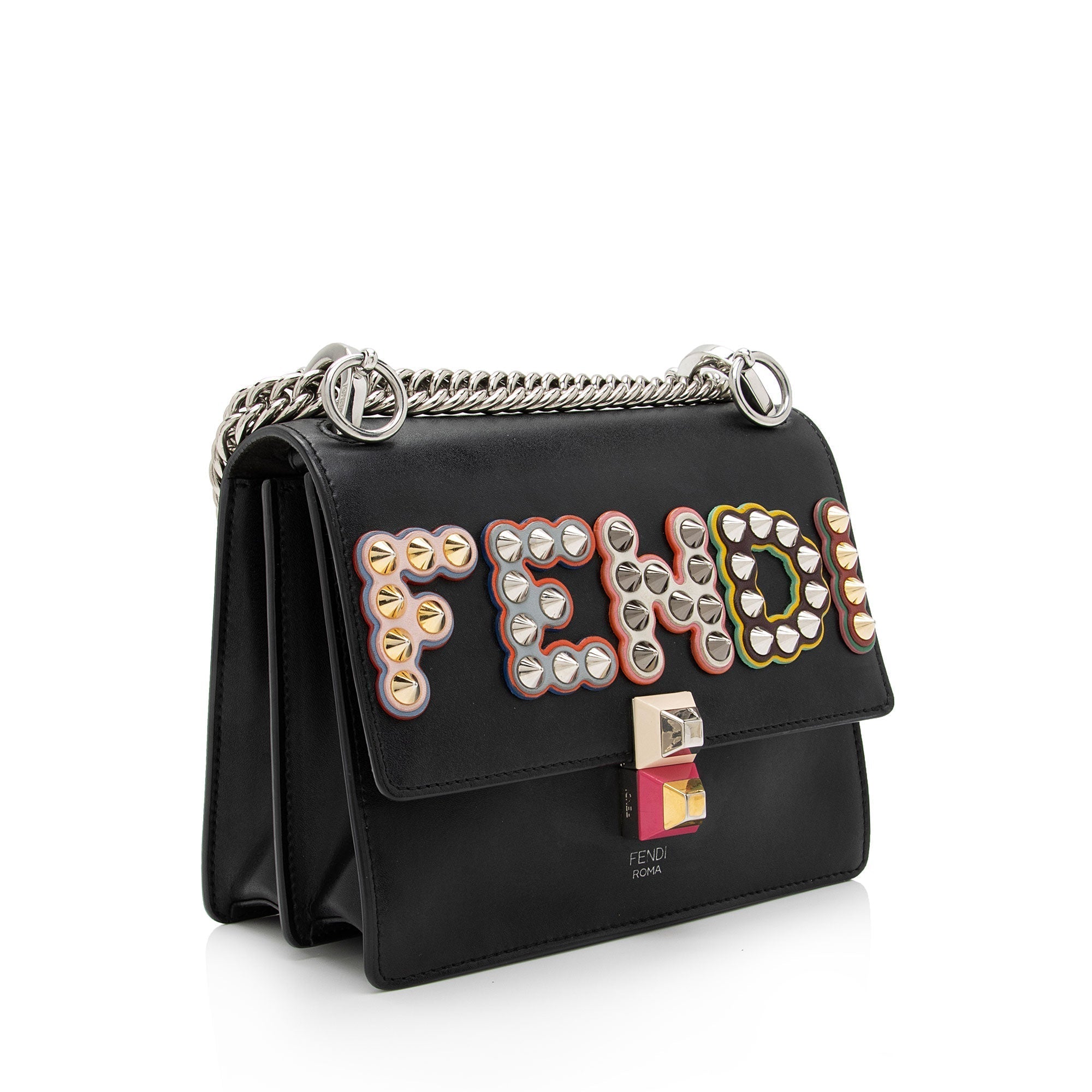 FNDI Leather Studded Kan I Small Shoulder Bag (SHF-HruO3c)