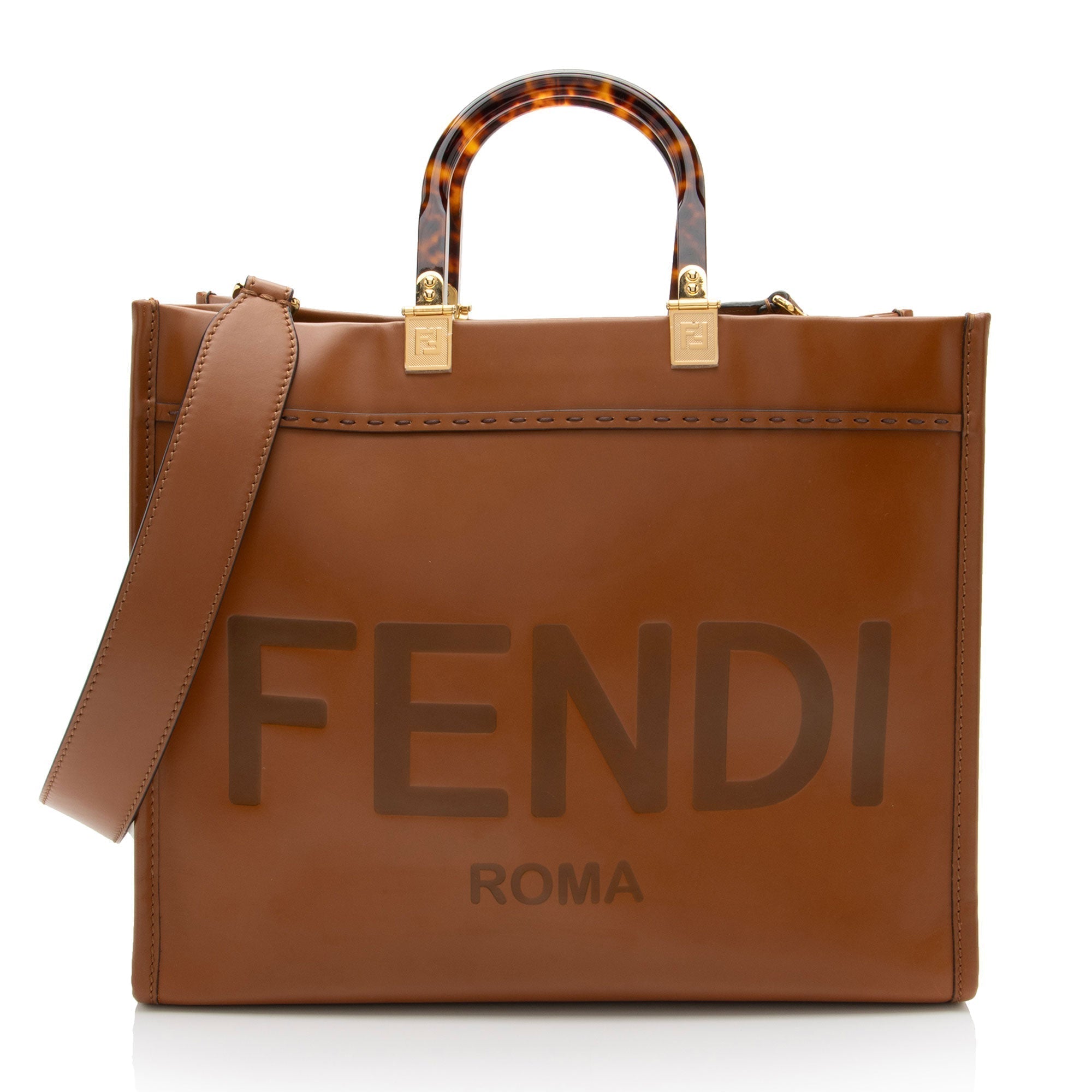 FNDI Leather Sunshine Medium Shopper Tote (SHF-HXrlOm)