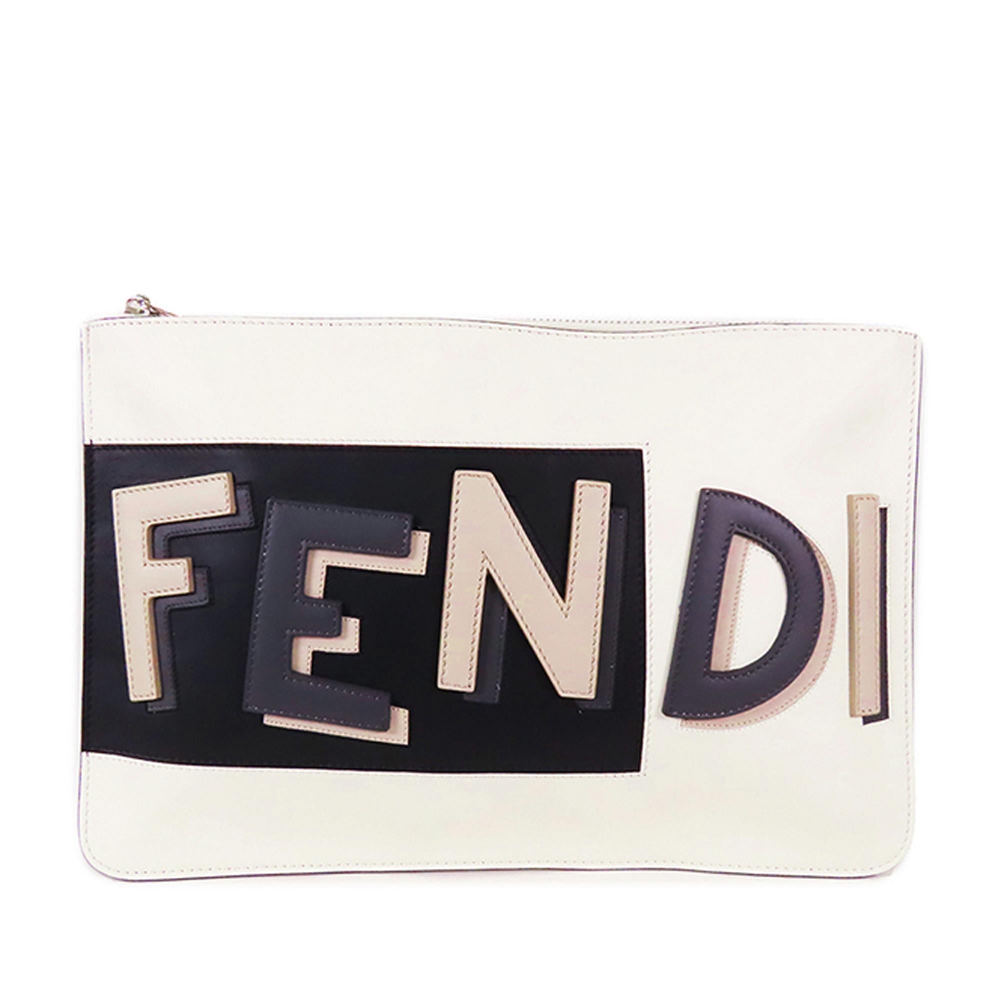 FNDI Leather Vocabulary 3D Logo Zip Pouch (SHG-JtWzTA)