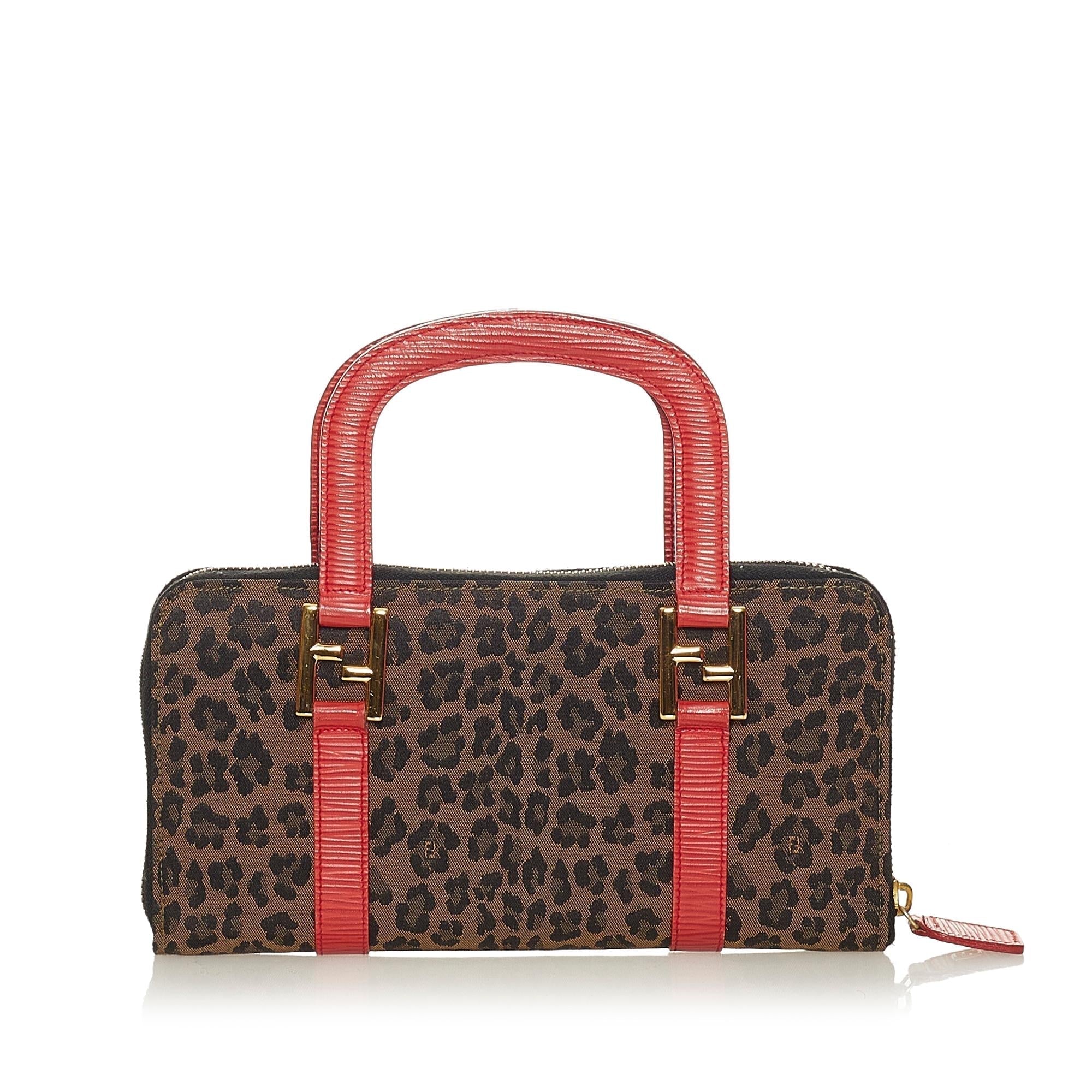 FNDI Leopard Print Canvas Handbag (SHG-27780)
